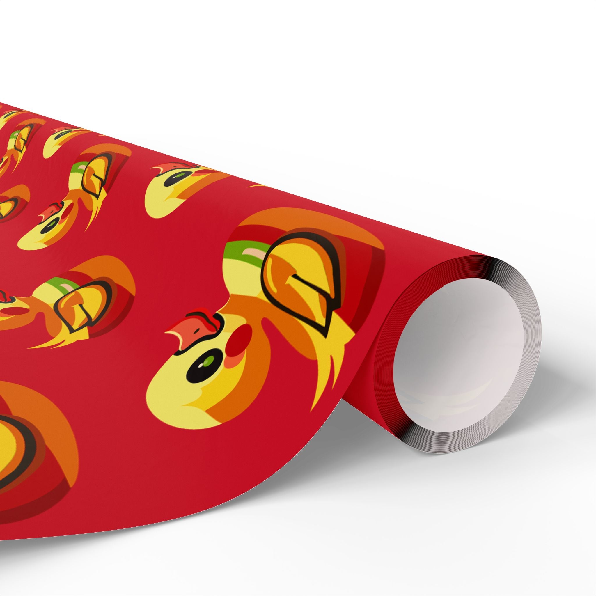 Duck Pattern Wrapping Paper Roll — Festive Red Cartoon Duck Gift Wrap for Birthdays & Holidays