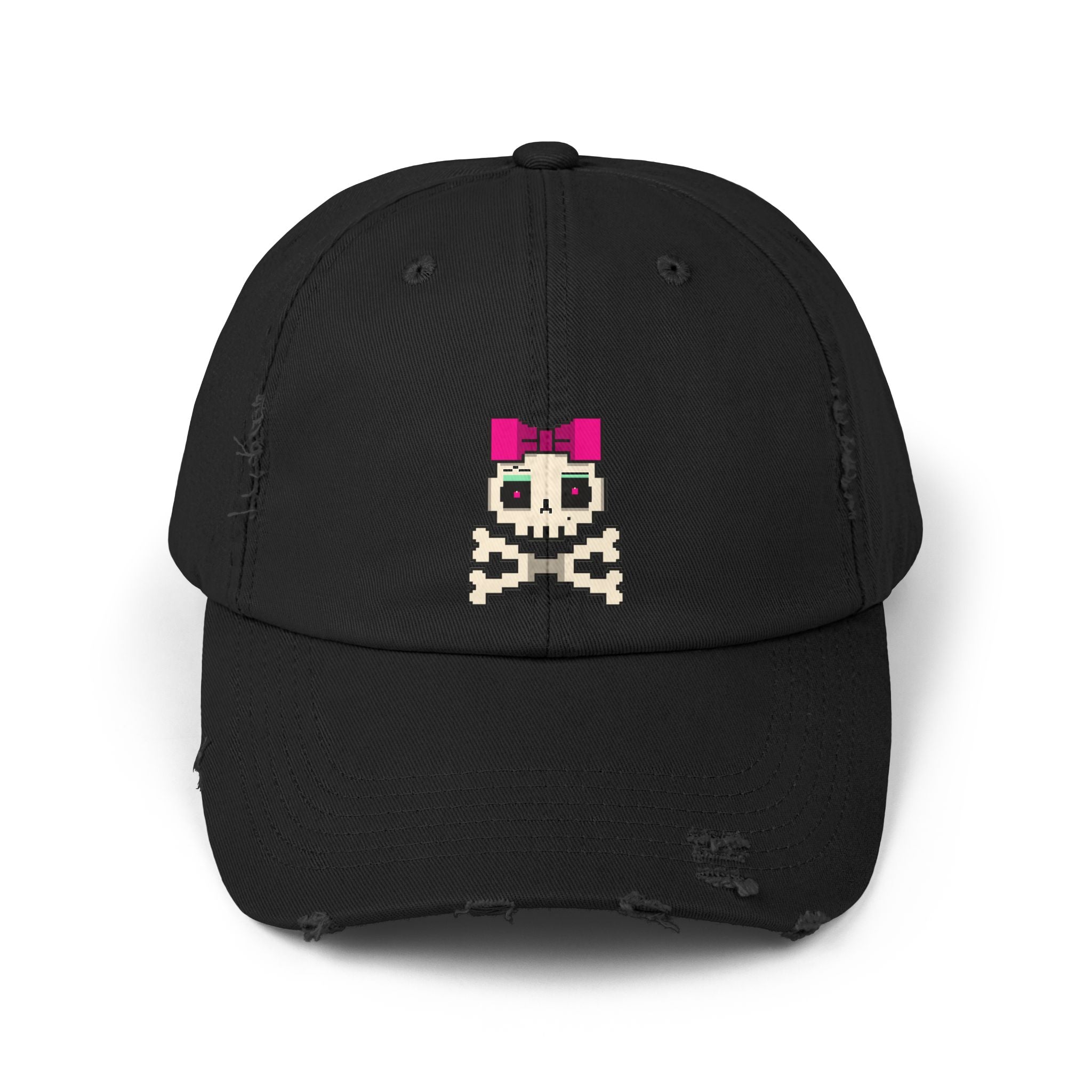 Distressed Skull & Crossbones Cap — Pixel Pink Bow Hat
