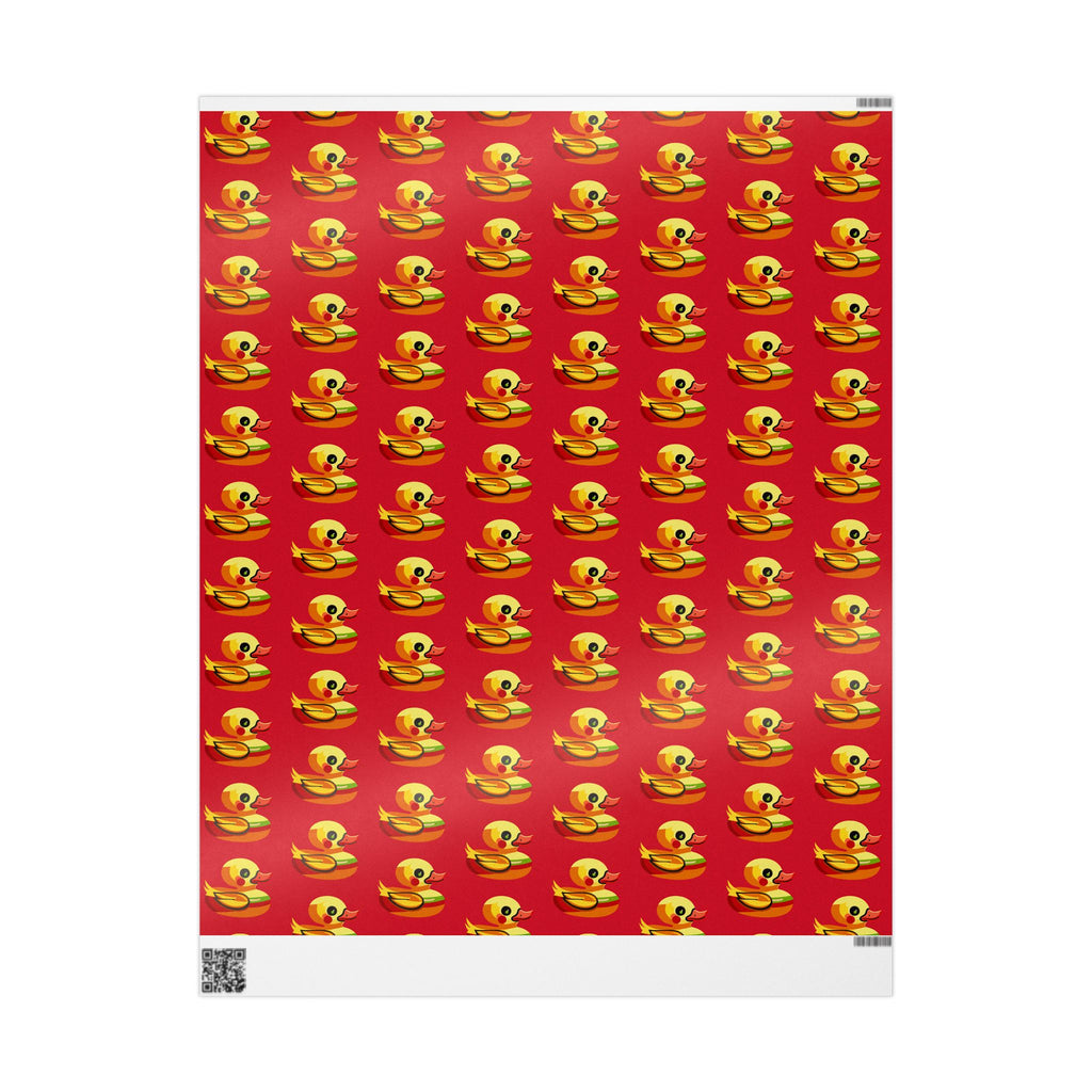 Duck Pattern Wrapping Paper Roll — Festive Red Cartoon Duck Gift Wrap for Birthdays & Holidays