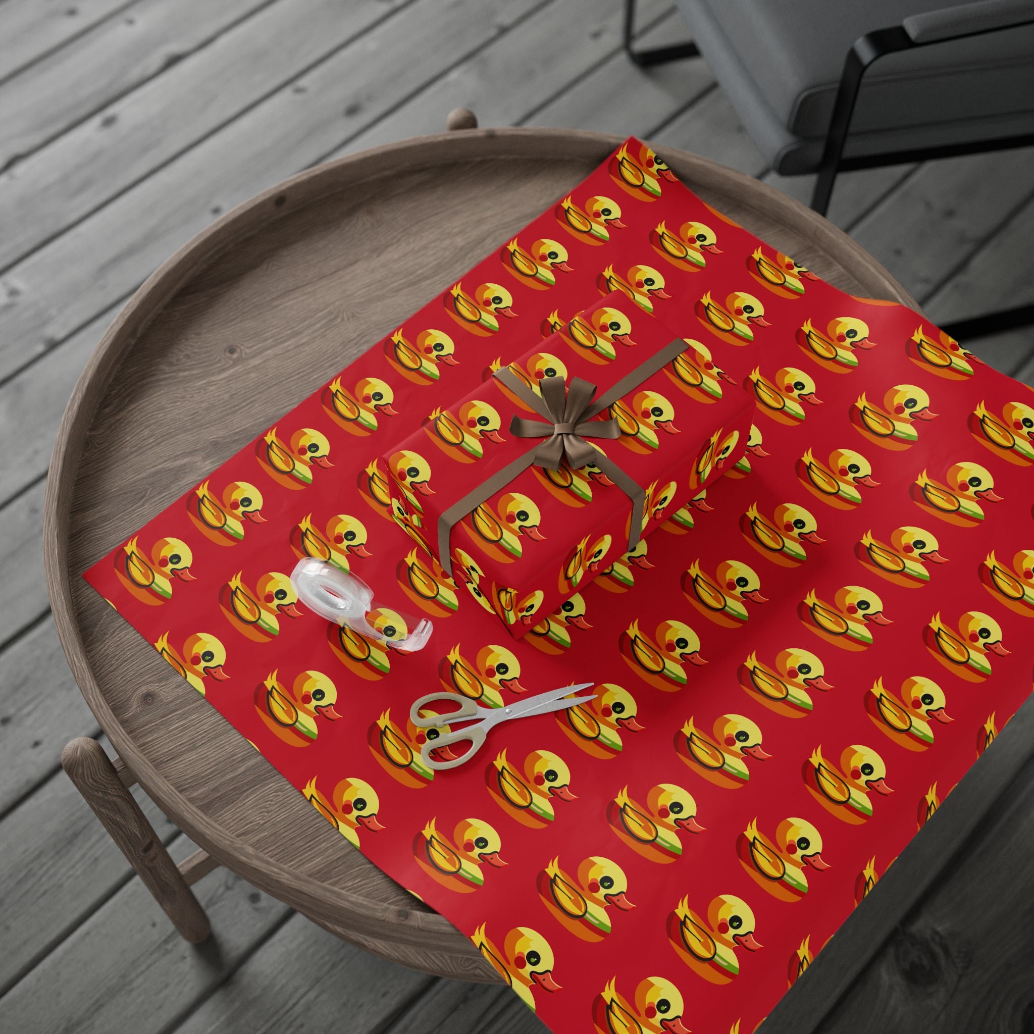 Duck Pattern Wrapping Paper Roll — Festive Red Cartoon Duck Gift Wrap for Birthdays & Holidays