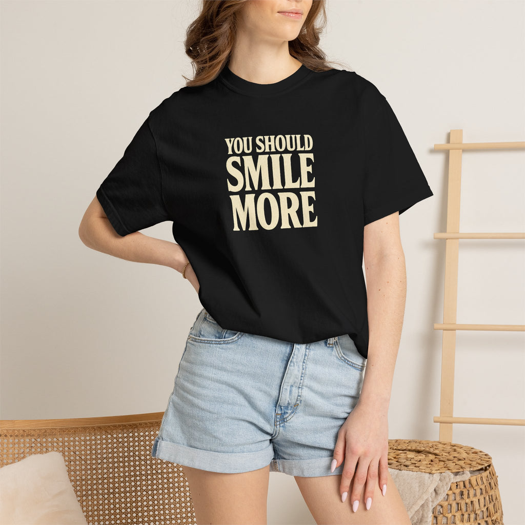 You Should Smile More T-Shirt — Vintage Cream Text Graphic Tee