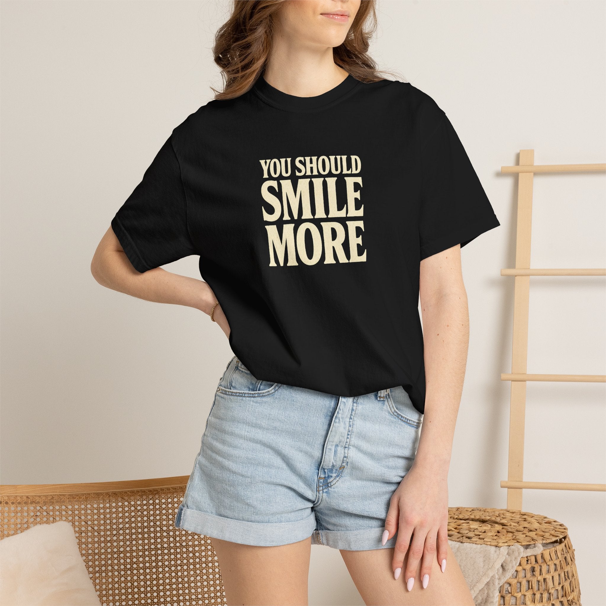 You Should Smile More T-Shirt — Vintage Cream Text Graphic Tee