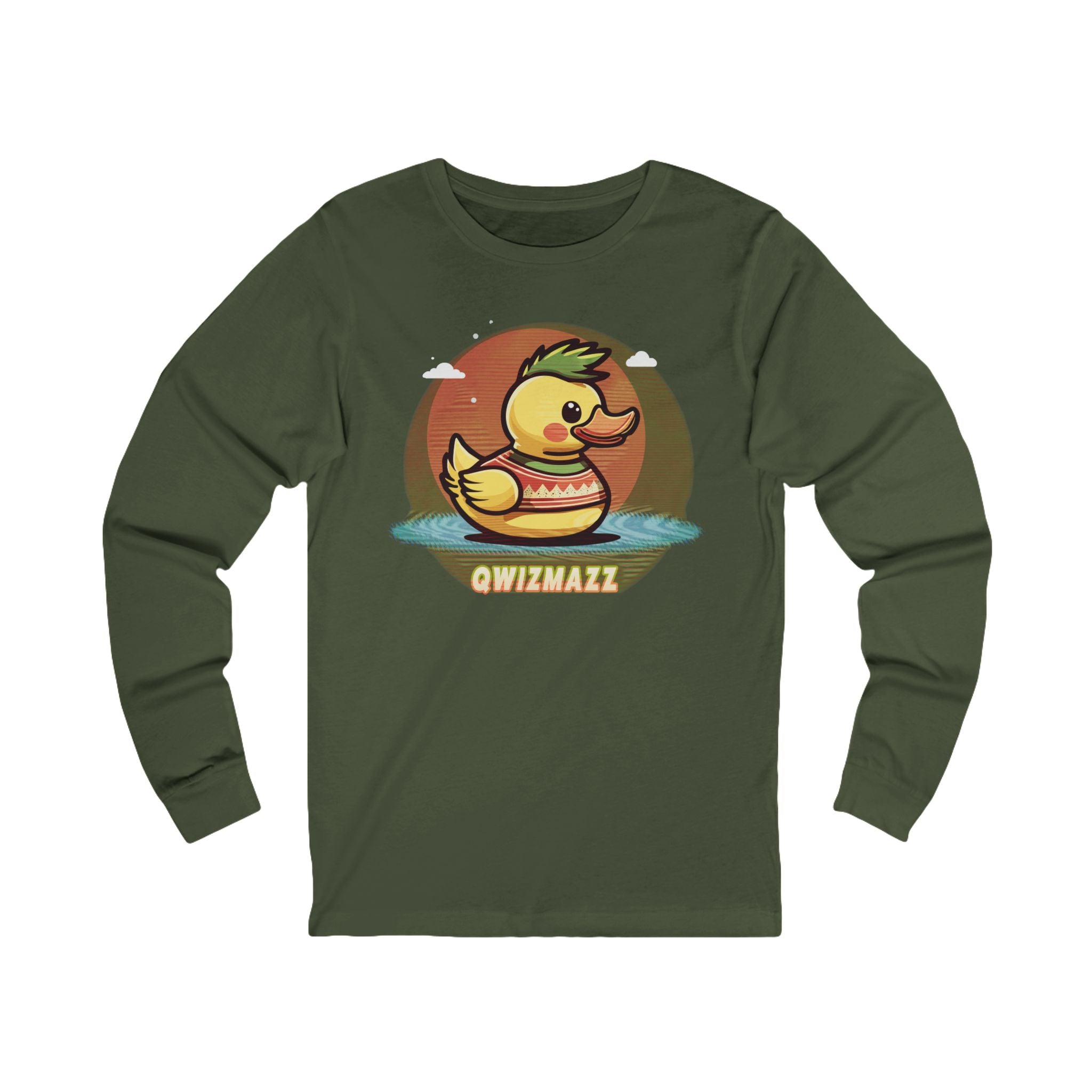 Quimbly the Duck Vintage Rubber Duck Long Sleeve Tee — "QWIZMAZZ" Retro Graphic Shirt