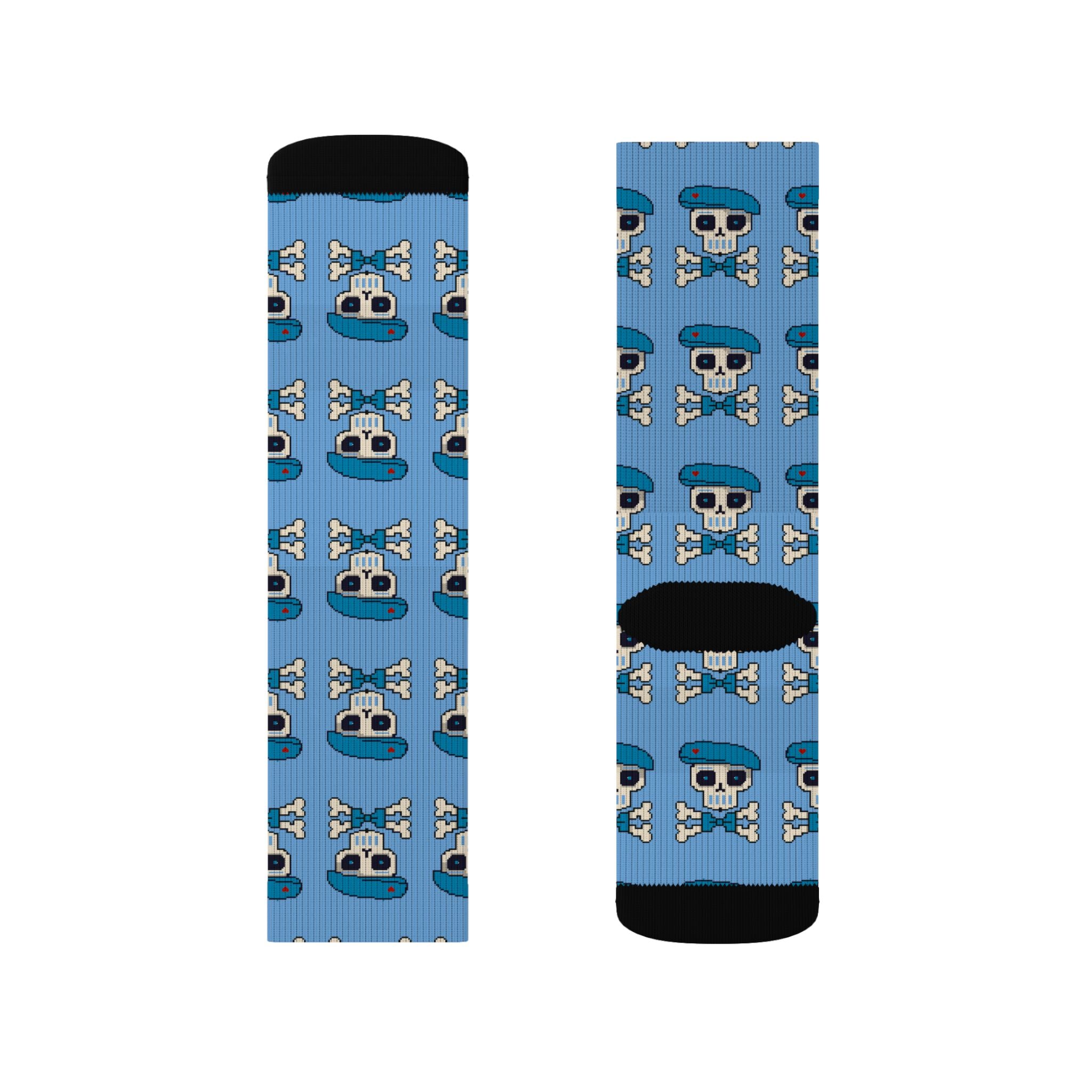 Blue Skull & Crossbones Sublimation Socks – Sockré Bleu St. Bartholemew! Pattern Crew Socks