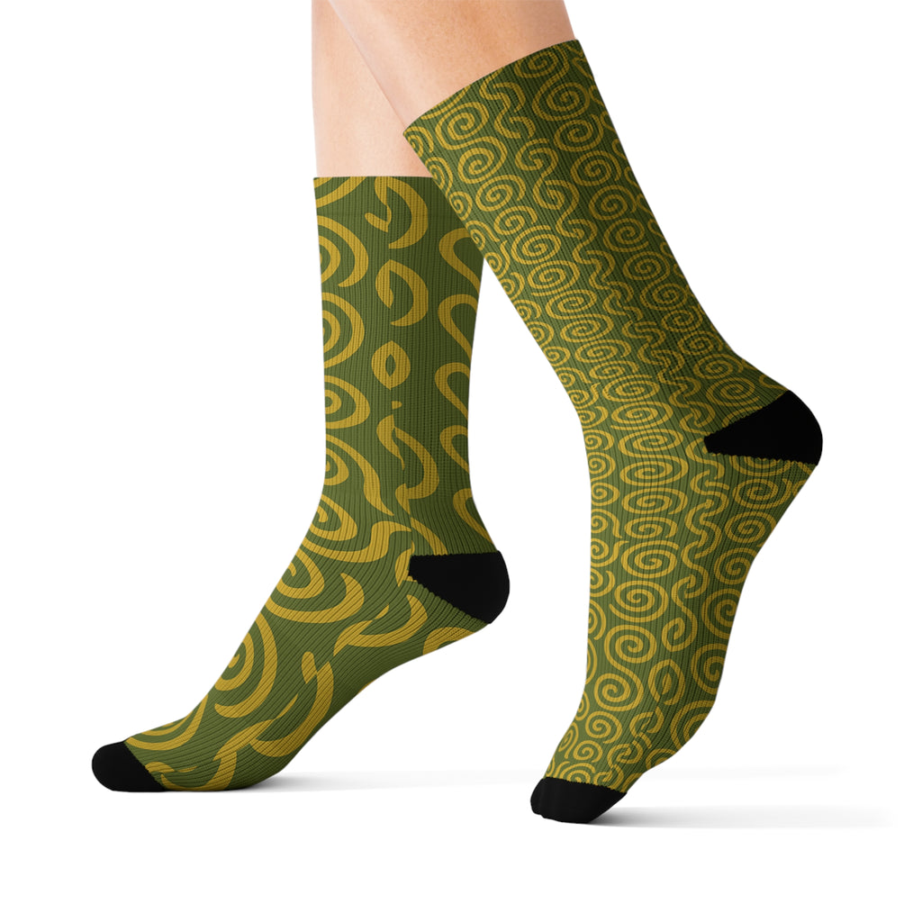 Signal Lock: Resonance Socks, Unique Sublimation Footwear, Vibrant Printed Sock Pair, vintage, Trendy Geometric Design, Gift for Men and Women, Fashionistas
