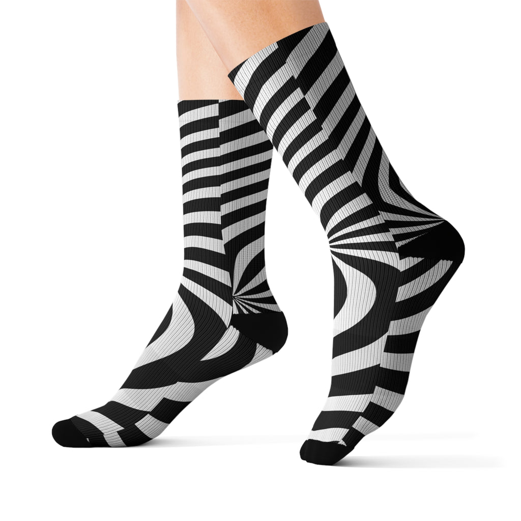 Signal: Direktive-Socken – Op-Art-Sublimationssocken, Psychedelic-Funky-Socken, Strümpfe mit optischer Täuschung, Socken mit Retro-Print, Schuhe mit geometrischem Muster