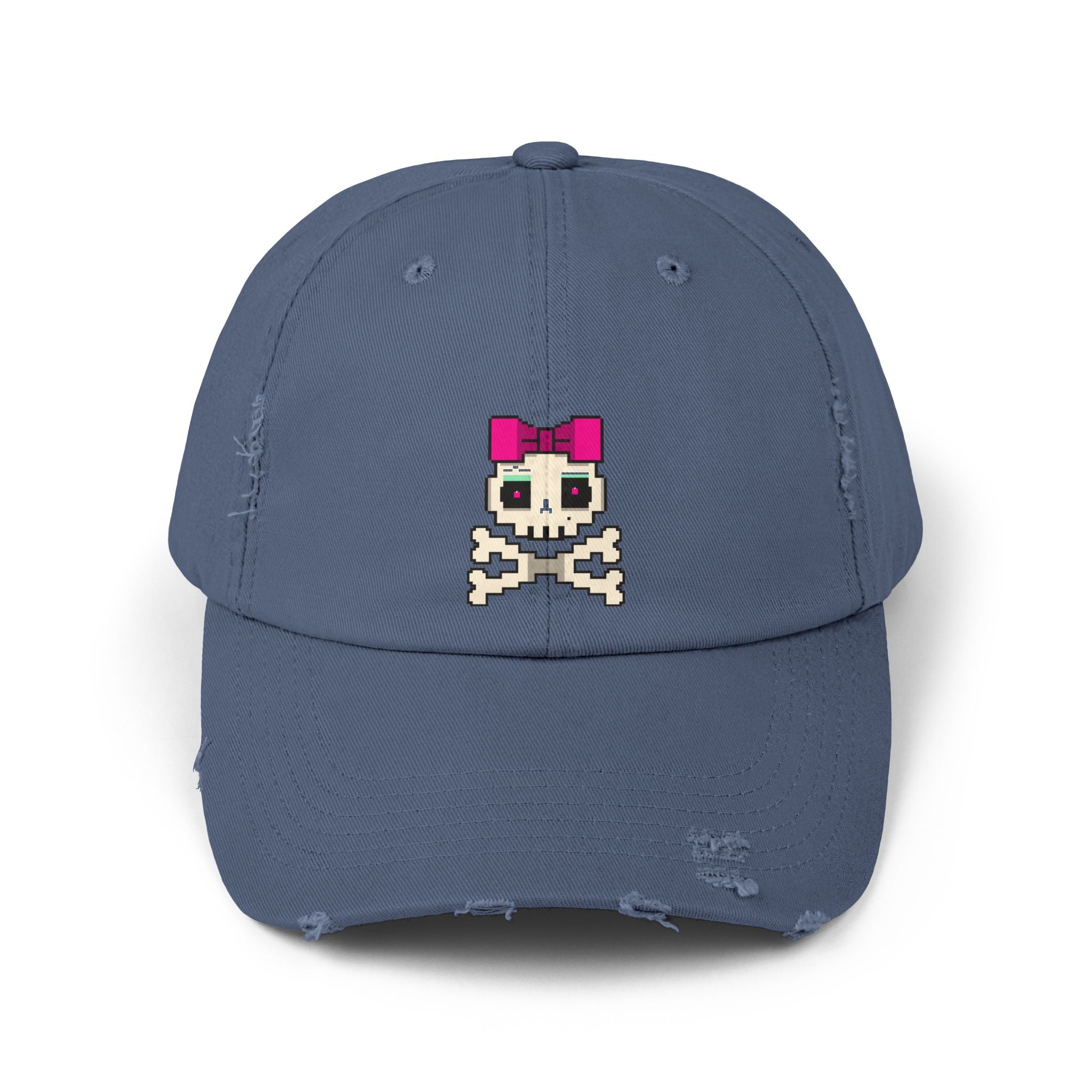 Distressed Skull & Crossbones Cap — Pixel Pink Bow Hat