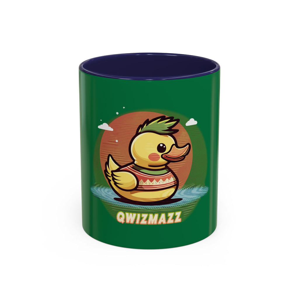 Quimbly the Duck Rubber Duck Coffee Mug - 'QWIZMAZZ' Accent Ceramic Mug (Green)