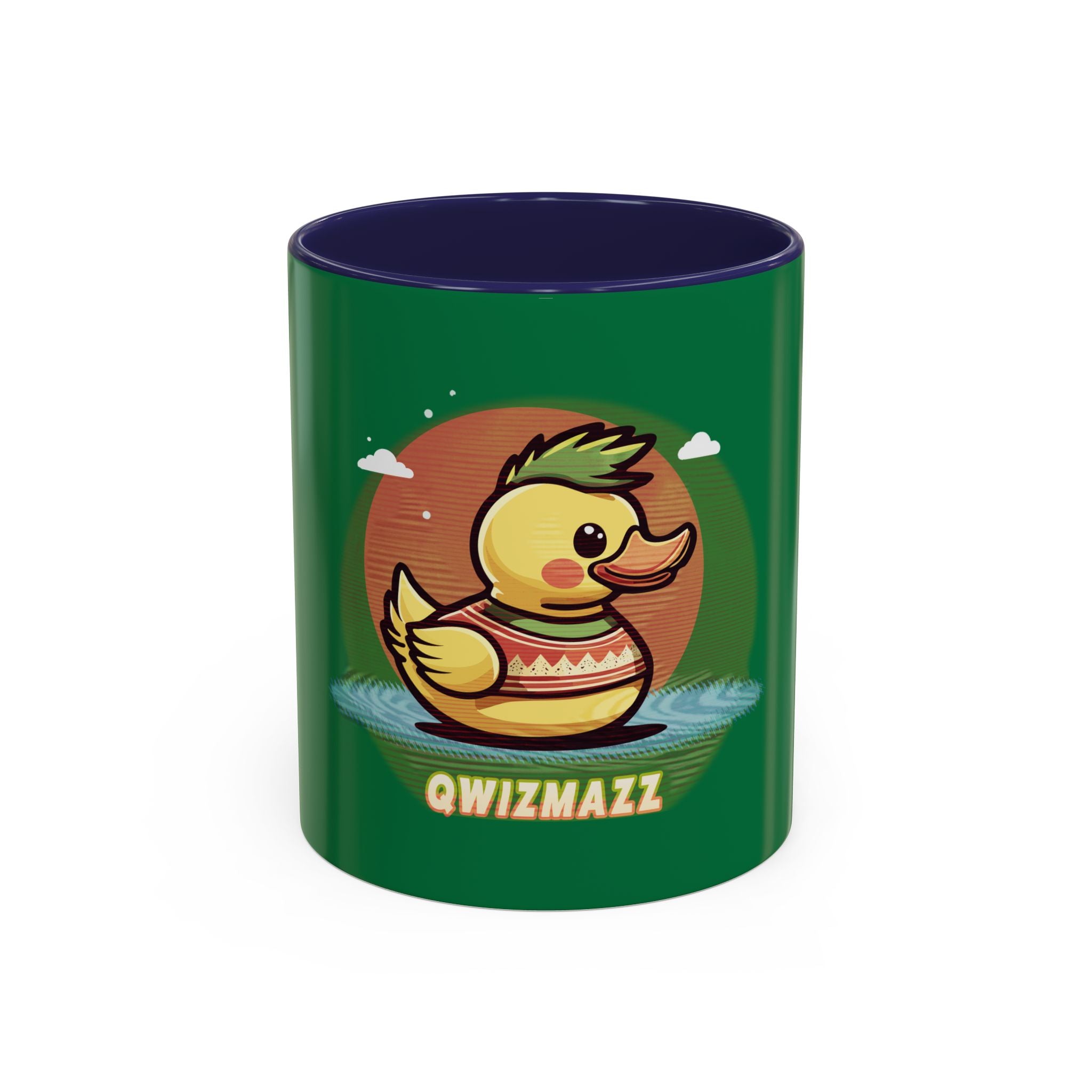 Quimbly the Duck Rubber Duck Coffee Mug - 'QWIZMAZZ' Accent Ceramic Mug (Green)