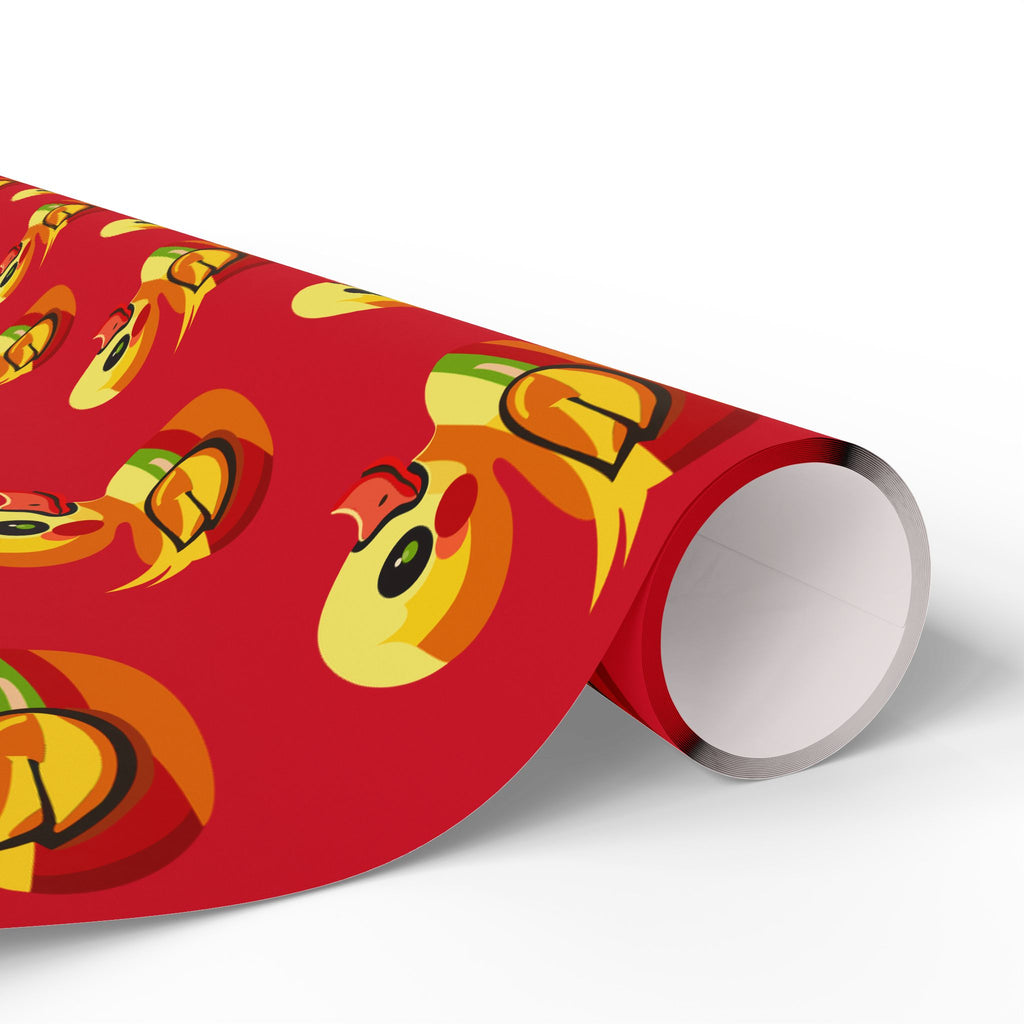 Duck Pattern Wrapping Paper Roll — Festive Red Cartoon Duck Gift Wrap for Birthdays & Holidays