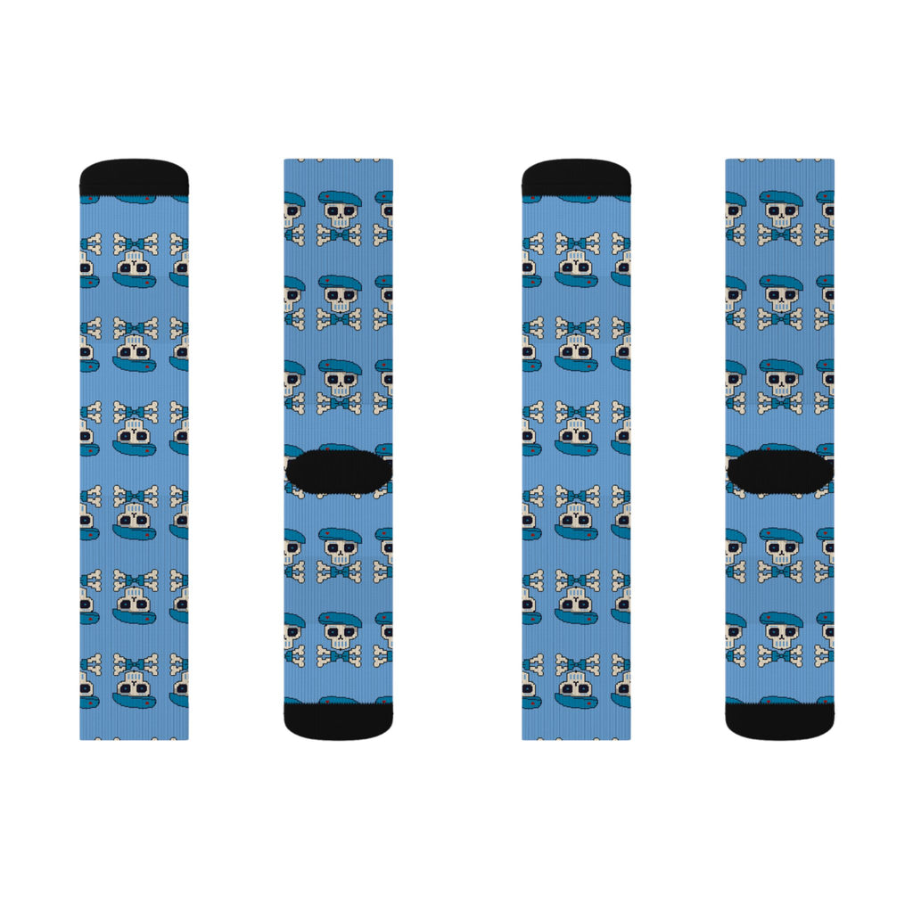 Blue Skull & Crossbones Sublimation Socks – Sockré Bleu St. Bartholemew! Pattern Crew Socks