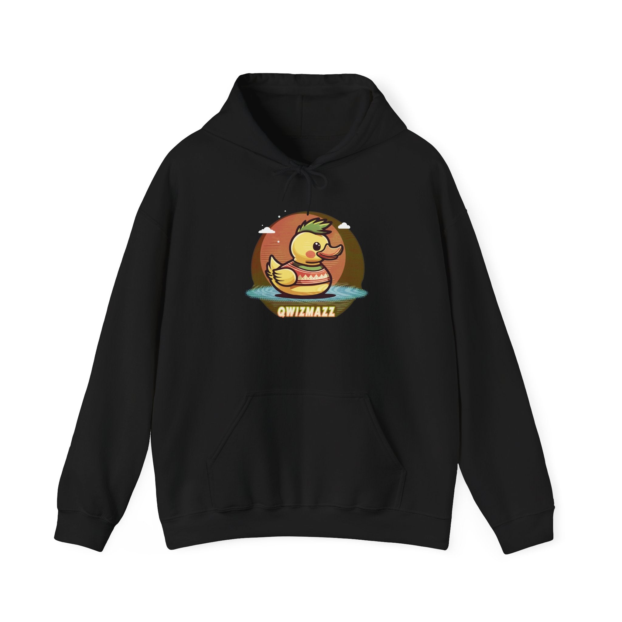Cute Retro Rubber Duck Hoodie — "QWIZMAZZ" Graphic Pullover