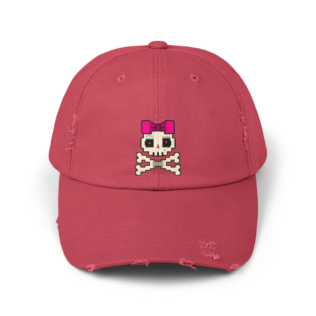 Distressed Skull & Crossbones Cap — Pixel Pink Bow Hat