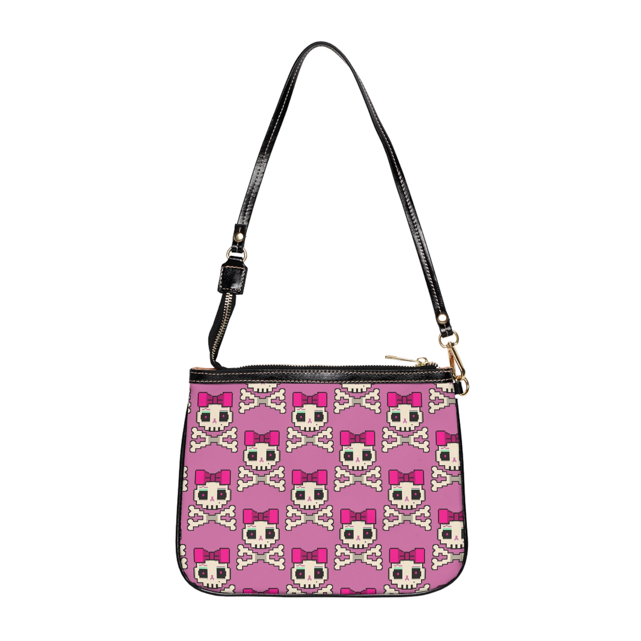 Pink Pixel Skull Crossbones Shoulder Bag — Cute Gothic Pixel Art Purse