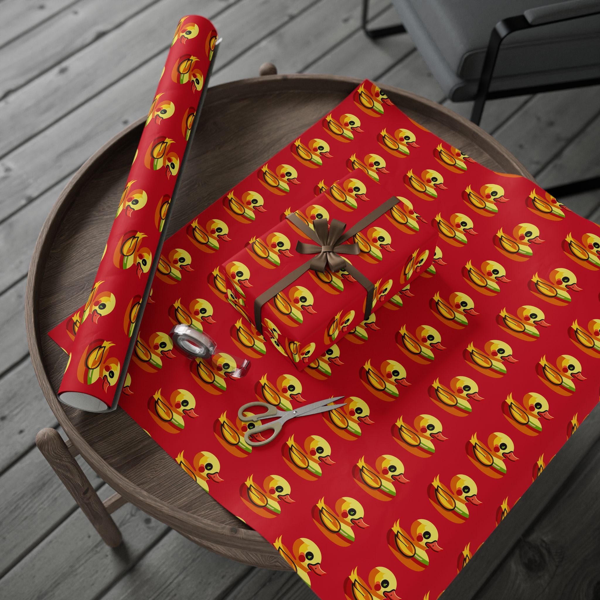 Duck Pattern Wrapping Paper Roll — Festive Red Cartoon Duck Gift Wrap for Birthdays & Holidays