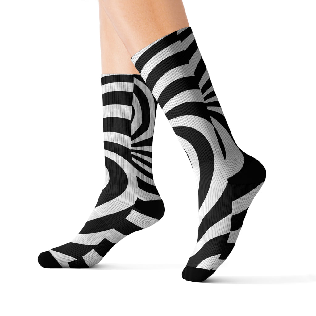Signal: Direktive-Socken – Op-Art-Sublimationssocken, Psychedelic-Funky-Socken, Strümpfe mit optischer Täuschung, Socken mit Retro-Print, Schuhe mit geometrischem Muster