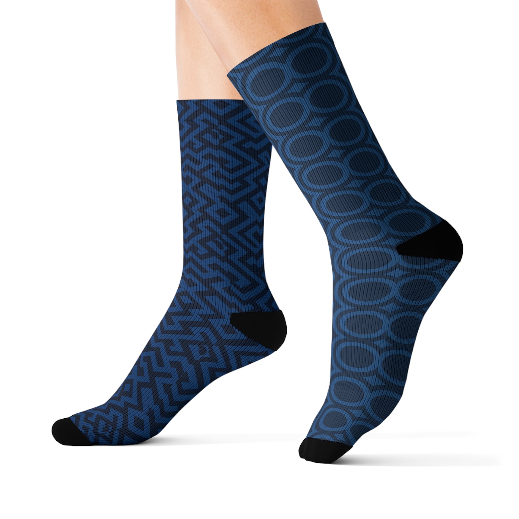 Signal:Lock Socken – Geometrische blaue Crew-Socken | Gemusterte Socken | Stilvolle sportliche Crew-Socken, trendiges Geschenk für ihn, modische Kleidung für sie, gemütliche Socken für alle Gelegenheiten
