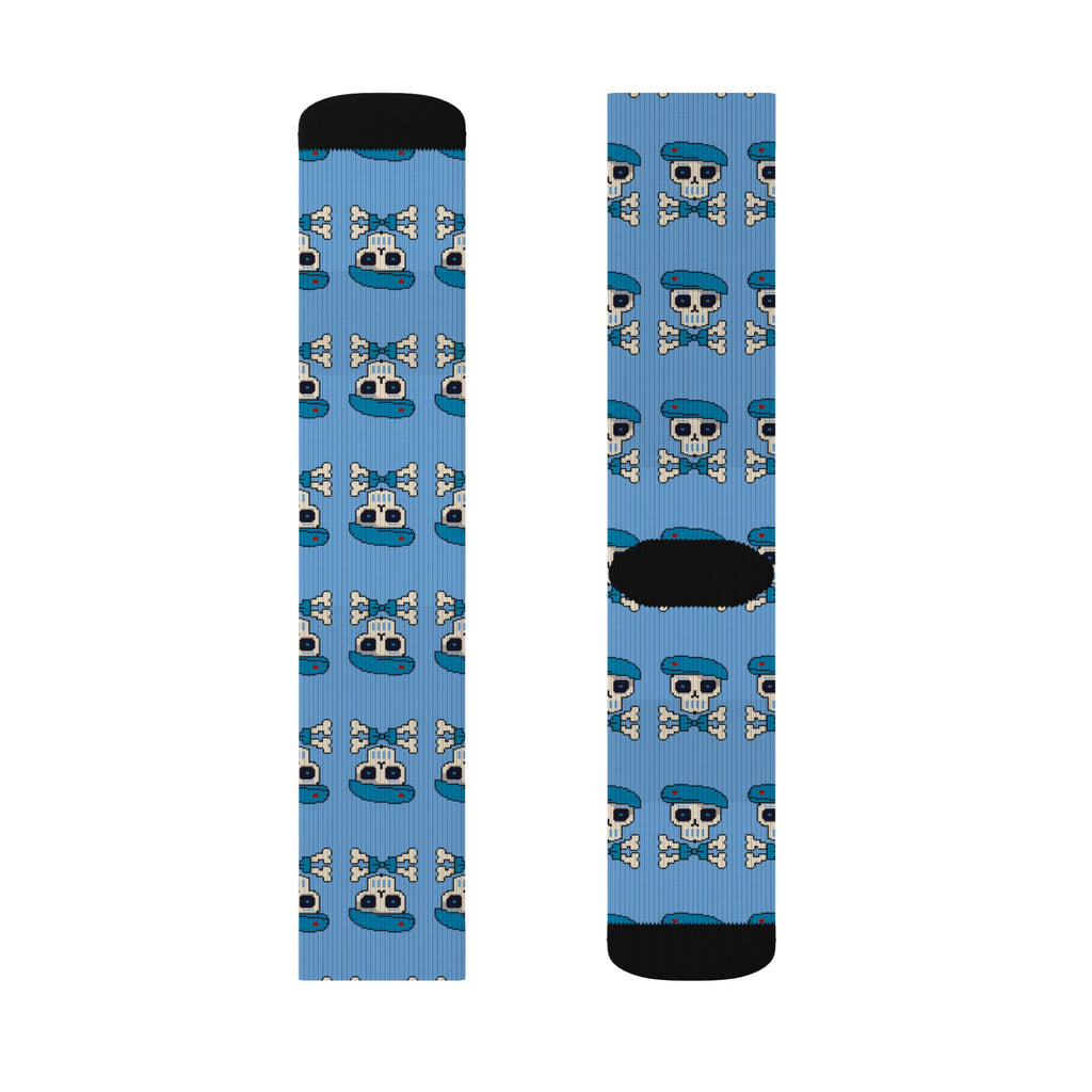 Blue Skull & Crossbones Sublimation Socks – Sockré Bleu St. Bartholemew! Pattern Crew Socks
