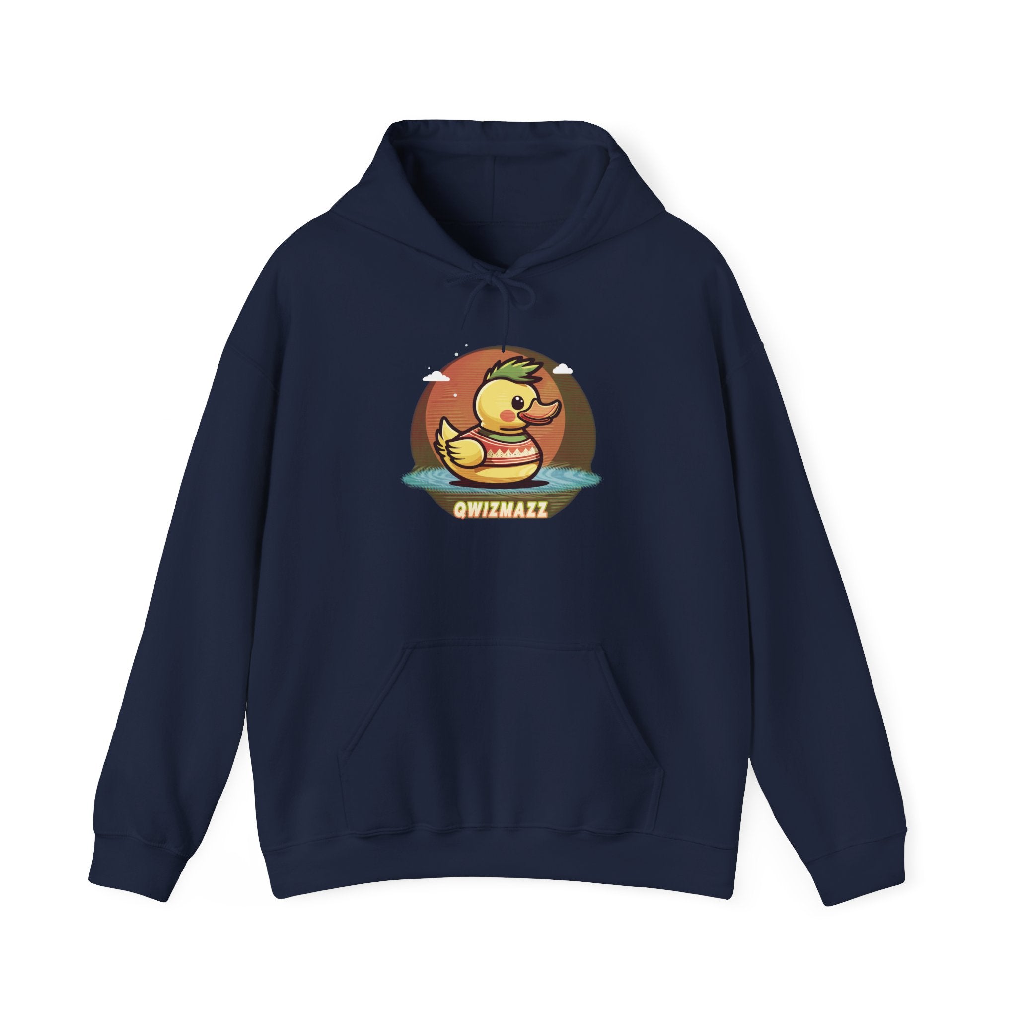 Cute Retro Rubber Duck Hoodie — "QWIZMAZZ" Graphic Pullover
