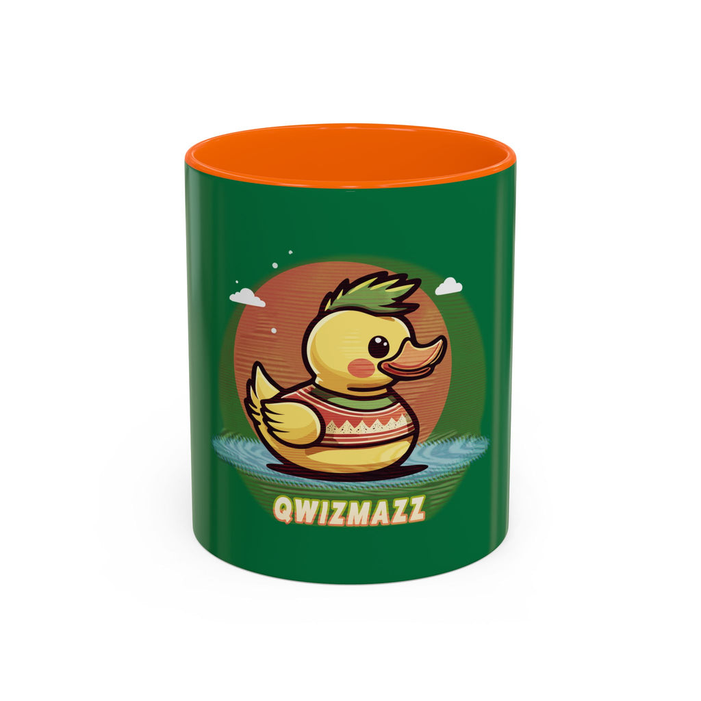 Quimbly the Duck Rubber Duck Coffee Mug - 'QWIZMAZZ' Accent Ceramic Mug (Green)