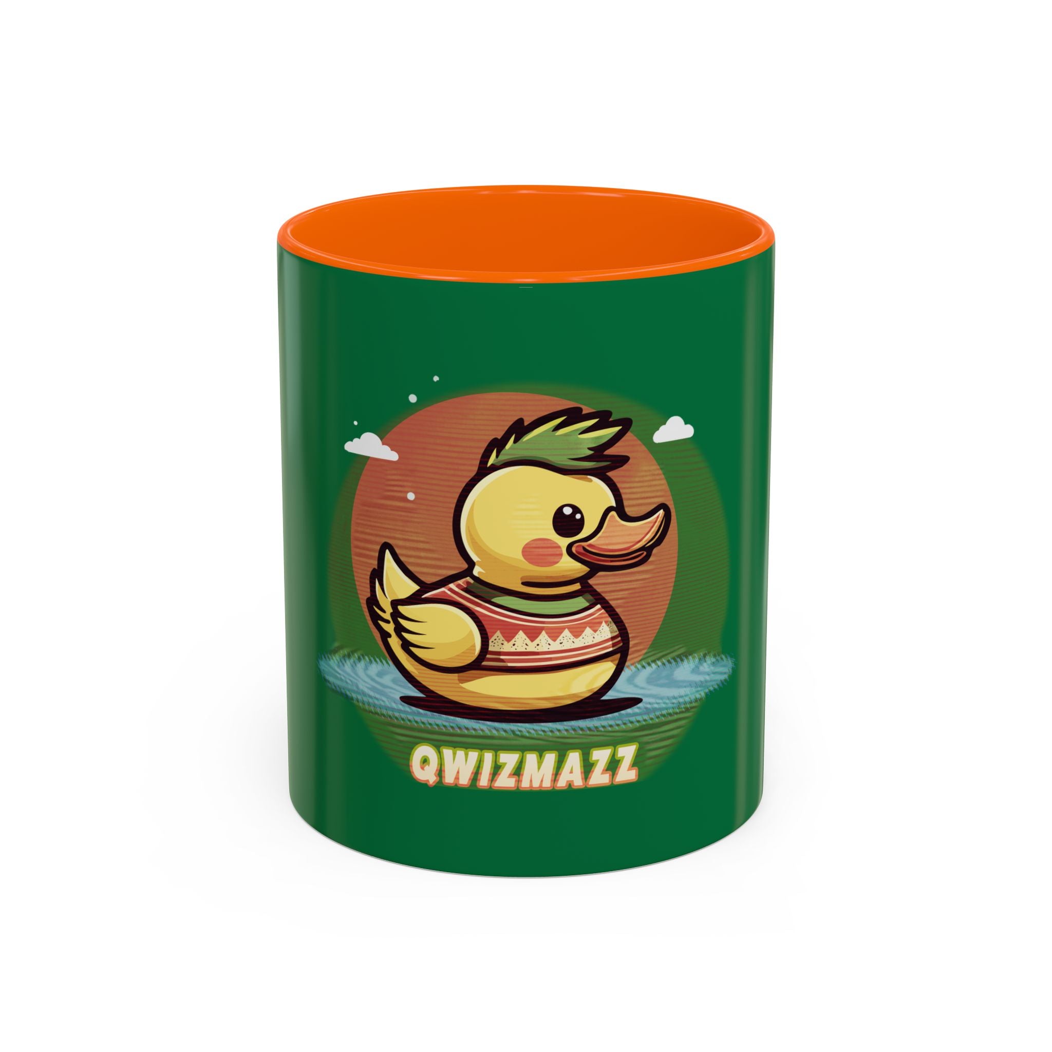 Quimbly the Duck Rubber Duck Coffee Mug - 'QWIZMAZZ' Accent Ceramic Mug (Green)