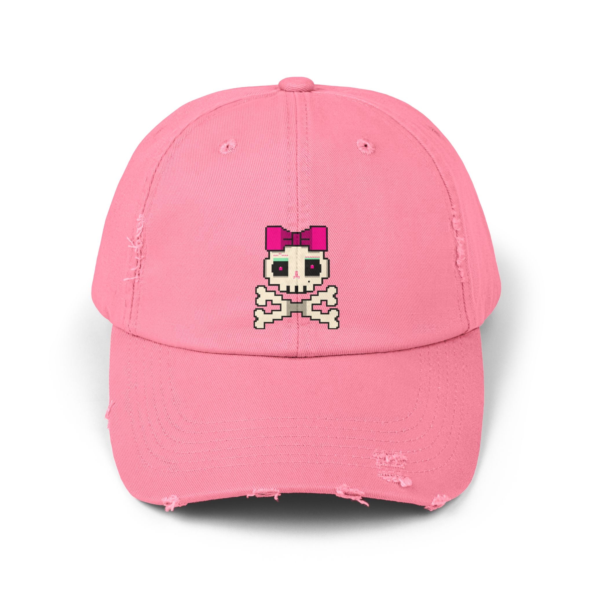 Distressed Skull & Crossbones Cap — Pixel Pink Bow Hat