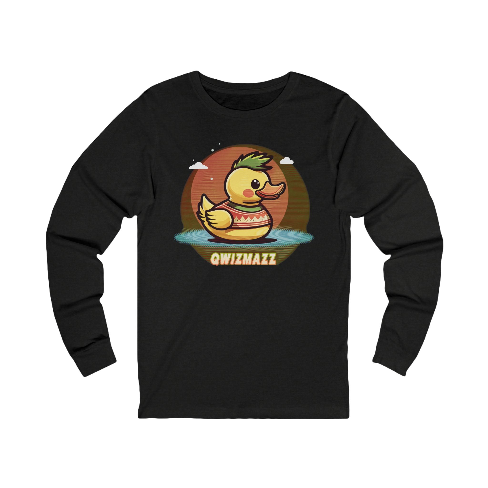 Quimbly the Duck Vintage Rubber Duck Long Sleeve Tee — "QWIZMAZZ" Retro Graphic Shirt