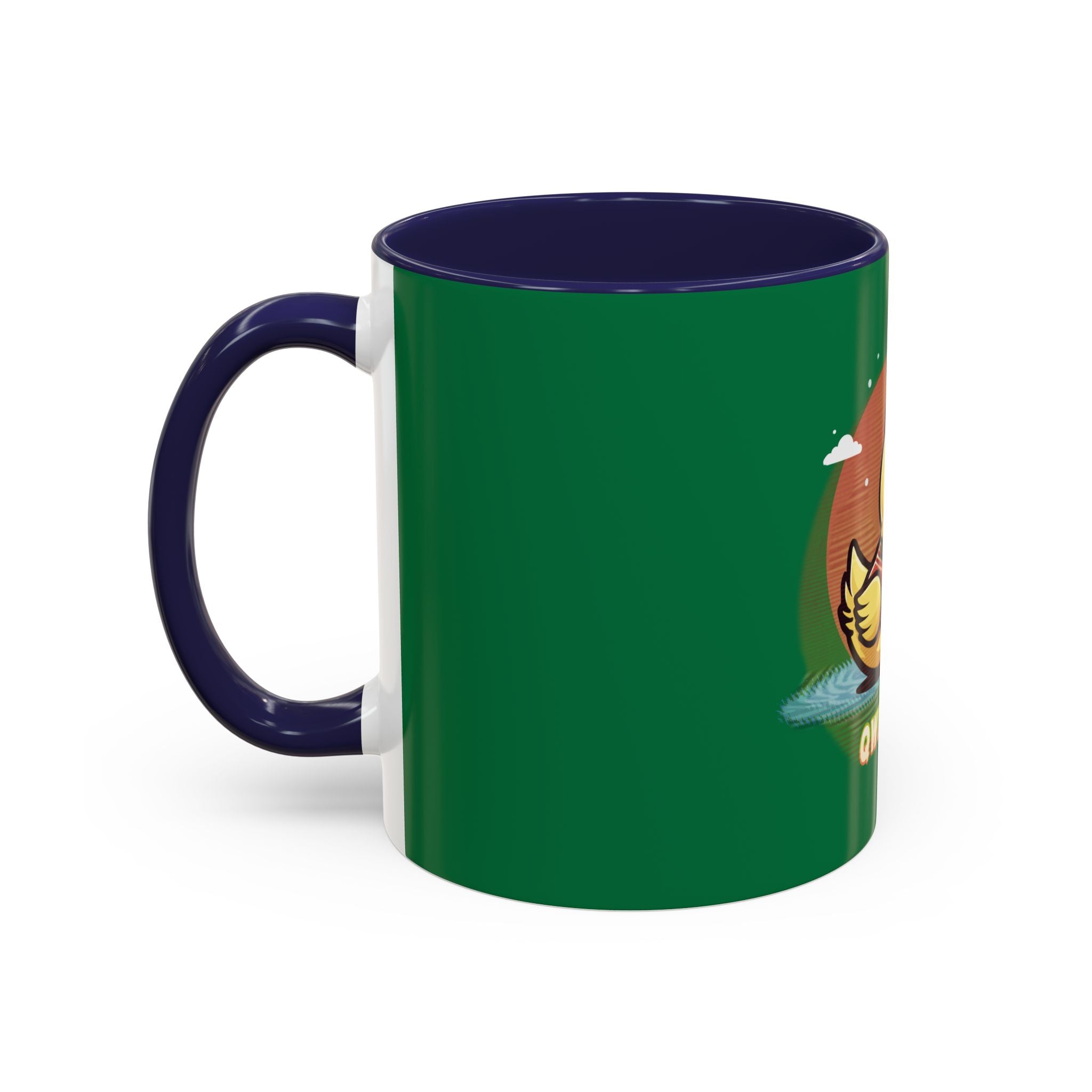 Quimbly the Duck Rubber Duck Coffee Mug - 'QWIZMAZZ' Accent Ceramic Mug (Green)