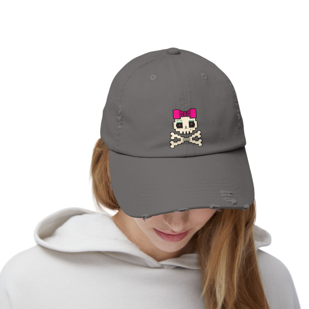 Distressed Skull & Crossbones Cap — Pixel Pink Bow Hat