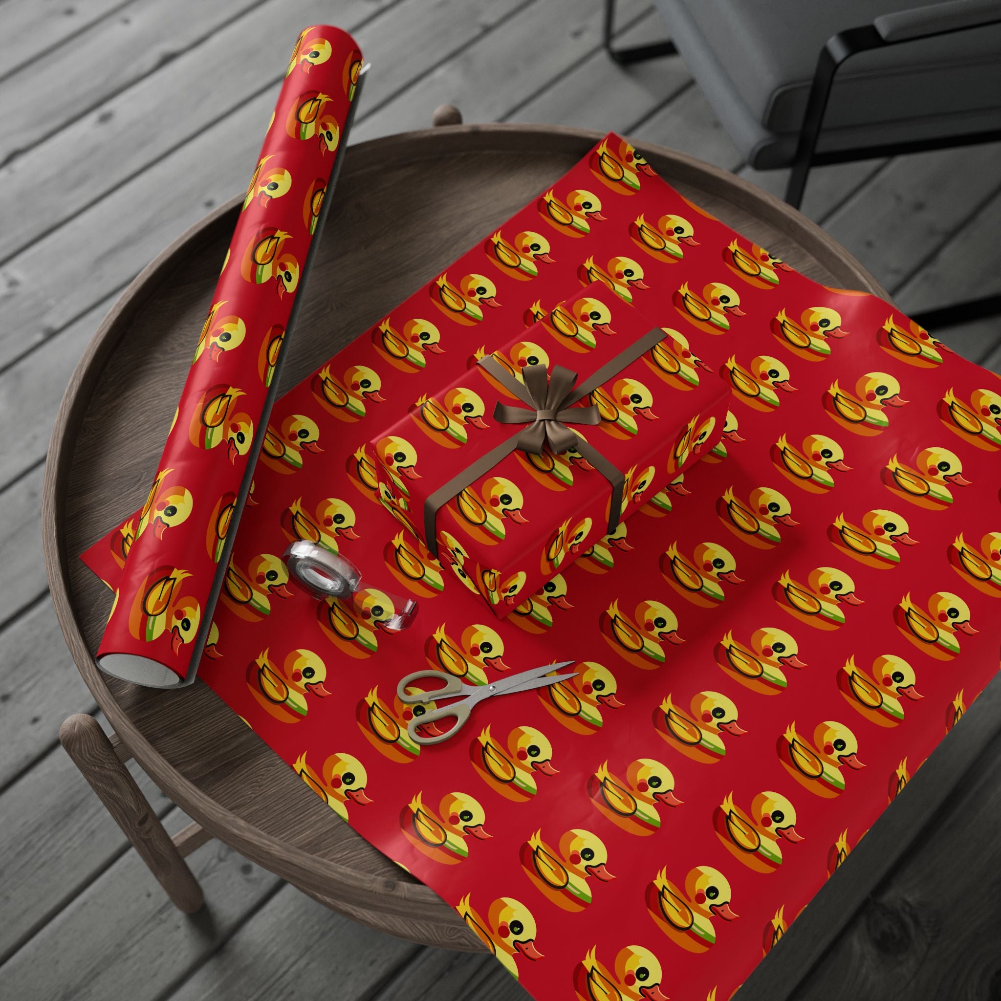 Duck Pattern Wrapping Paper Roll — Festive Red Cartoon Duck Gift Wrap for Birthdays & Holidays