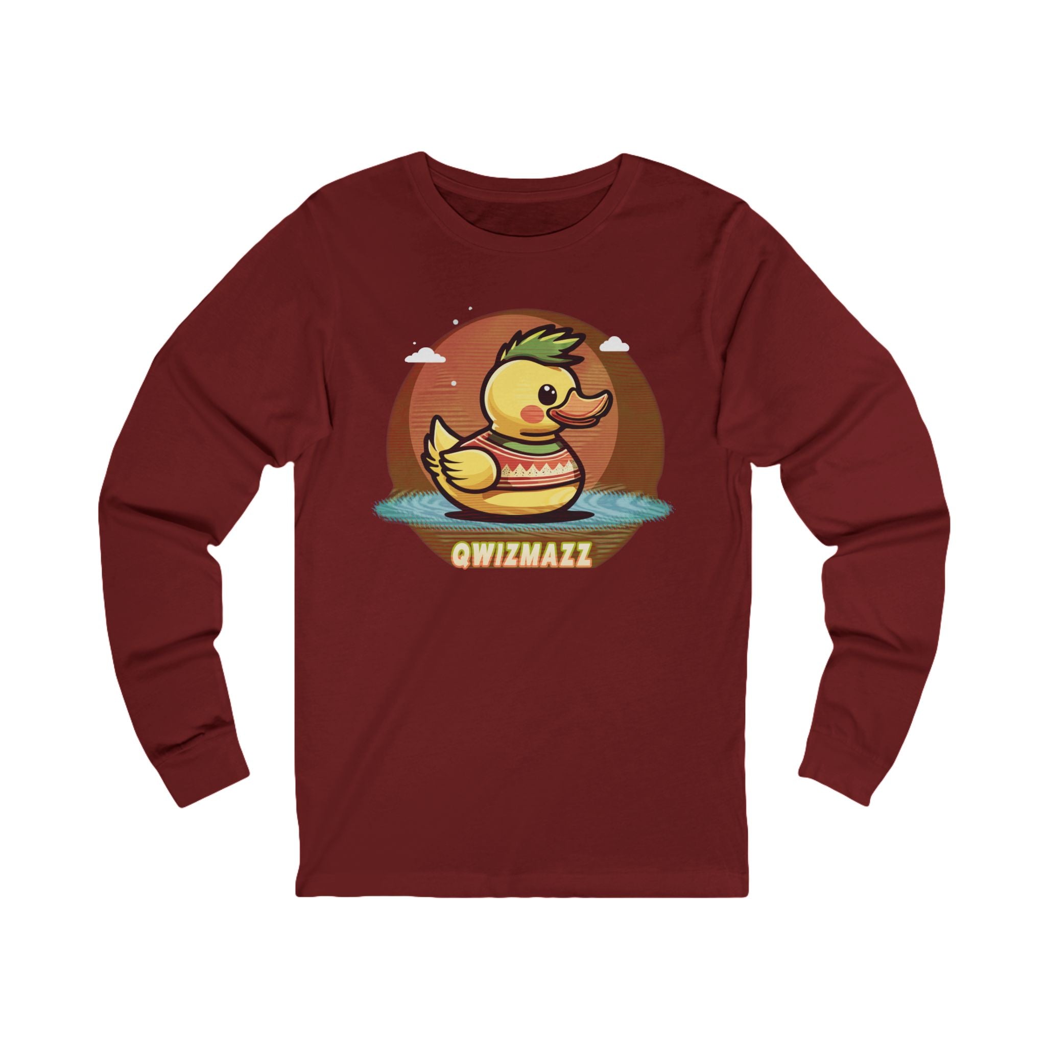 Quimbly the Duck Vintage Rubber Duck Long Sleeve Tee — "QWIZMAZZ" Retro Graphic Shirt