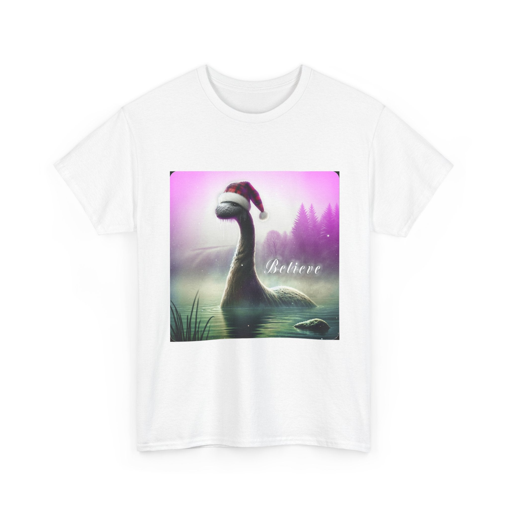 Christmas Loch Ness Monster Believe Tee, Holiday Cotton Tshirt, Santa Hat Design, Cryptid Lover Gift, Unisex Shirt, Mythical Creature Top
