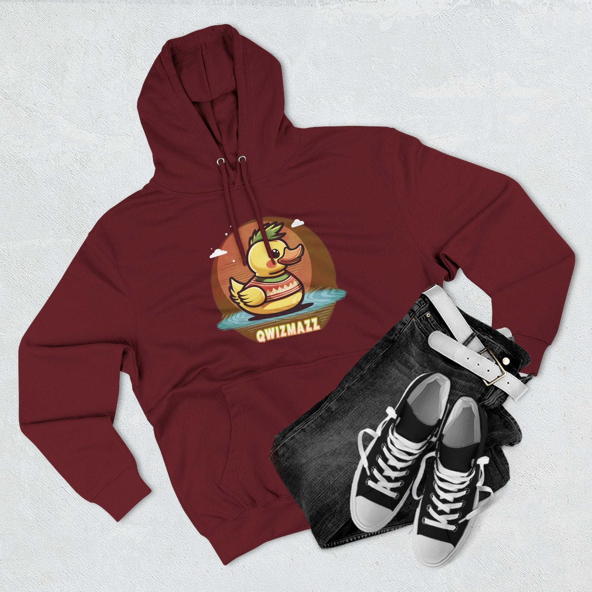 Quimbly the Duck Rubber Duck Retro Hoodie — QWIZMAZZ Graphic Pullover