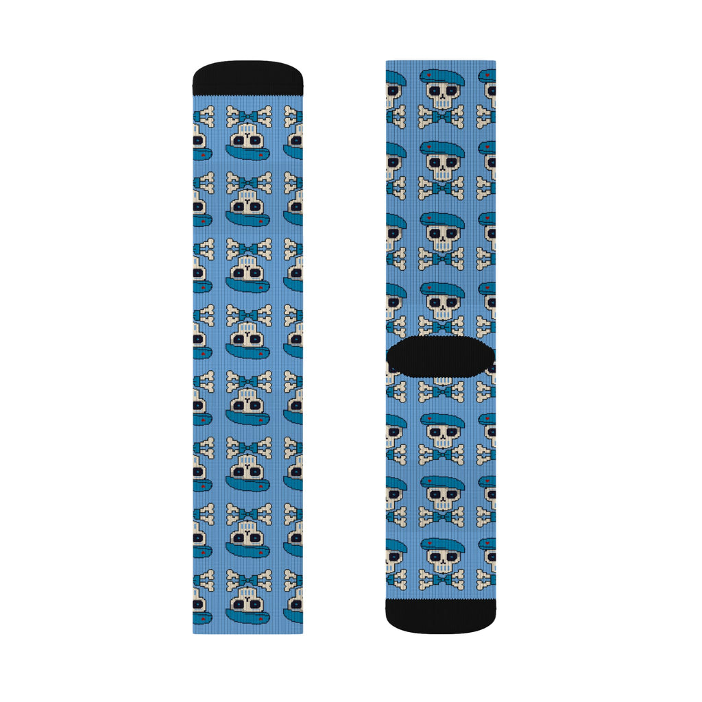 Blue Skull & Crossbones Sublimation Socks – Sockré Bleu St. Bartholemew! Pattern Crew Socks