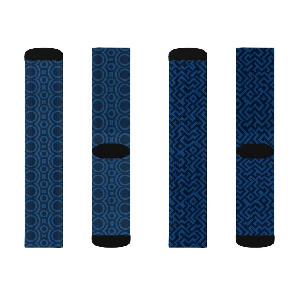 Signal:Lock Socken – Geometrische blaue Crew-Socken | Gemusterte Socken | Stilvolle sportliche Crew-Socken, trendiges Geschenk für ihn, modische Kleidung für sie, gemütliche Socken für alle Gelegenheiten