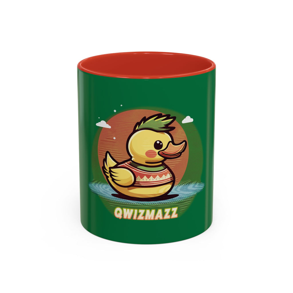 Quimbly the Duck Rubber Duck Coffee Mug - 'QWIZMAZZ' Accent Ceramic Mug (Green)