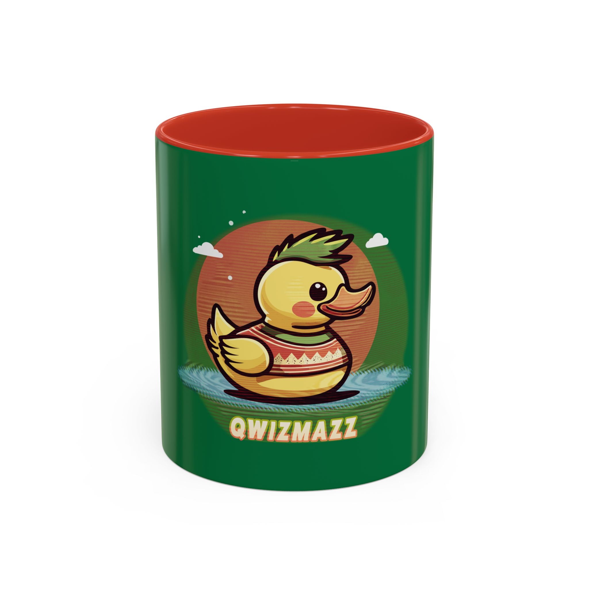 Quimbly the Duck Rubber Duck Coffee Mug - 'QWIZMAZZ' Accent Ceramic Mug (Green)