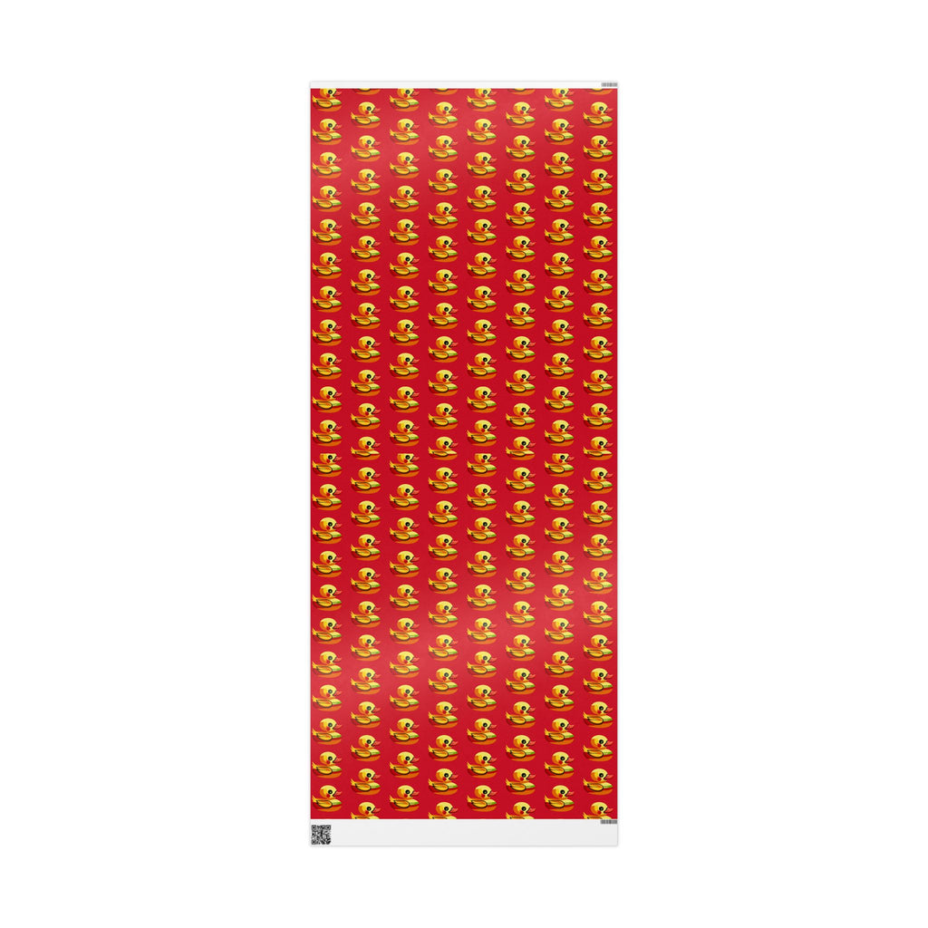 Duck Pattern Wrapping Paper Roll — Festive Red Cartoon Duck Gift Wrap for Birthdays & Holidays