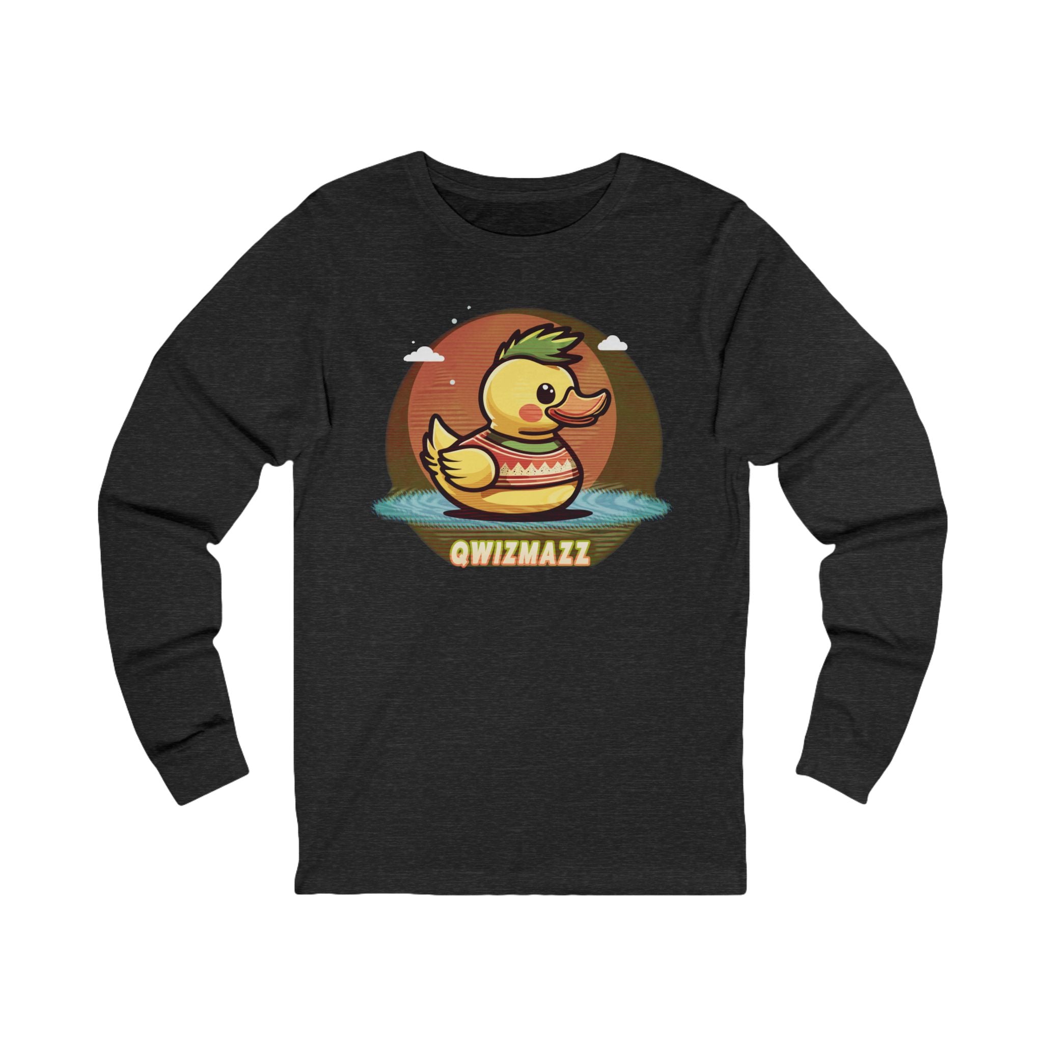 Quimbly the Duck Vintage Rubber Duck Long Sleeve Tee — "QWIZMAZZ" Retro Graphic Shirt