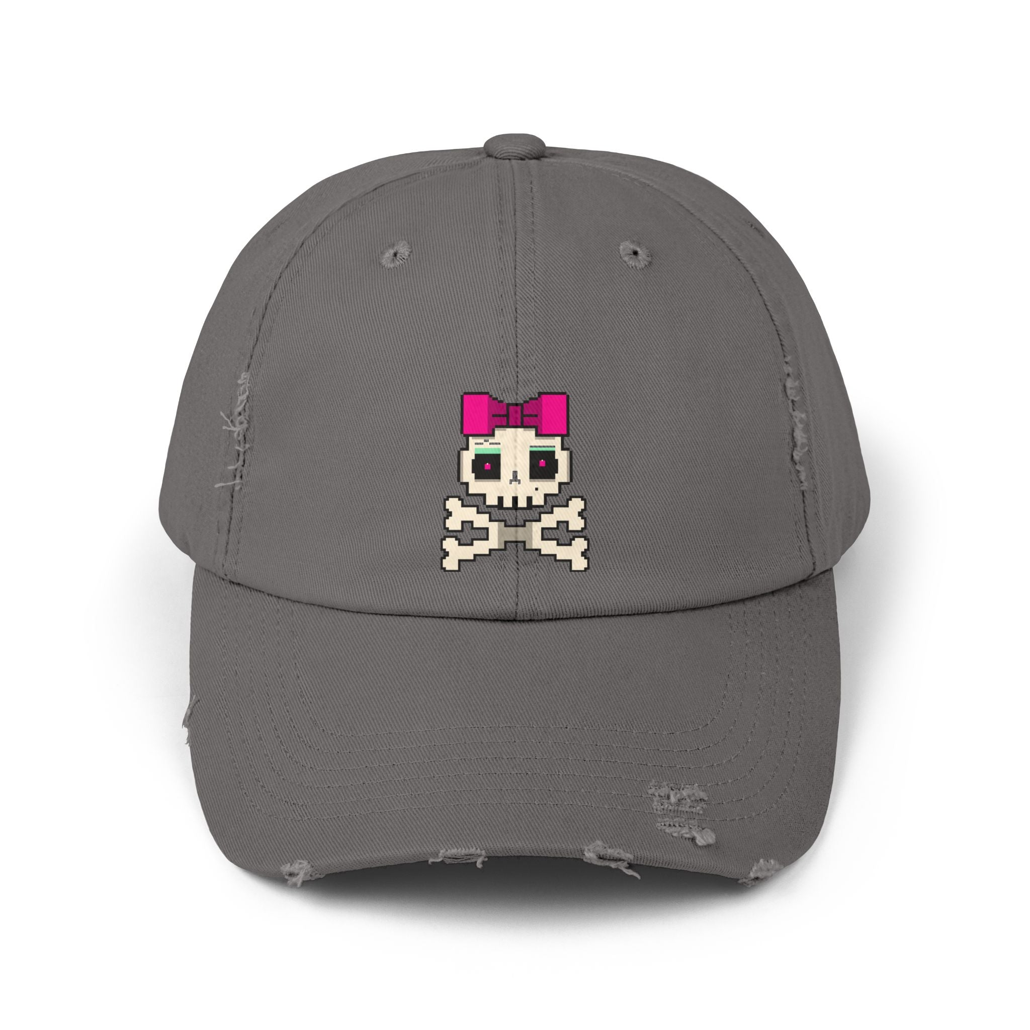 Distressed Skull & Crossbones Cap — Pixel Pink Bow Hat