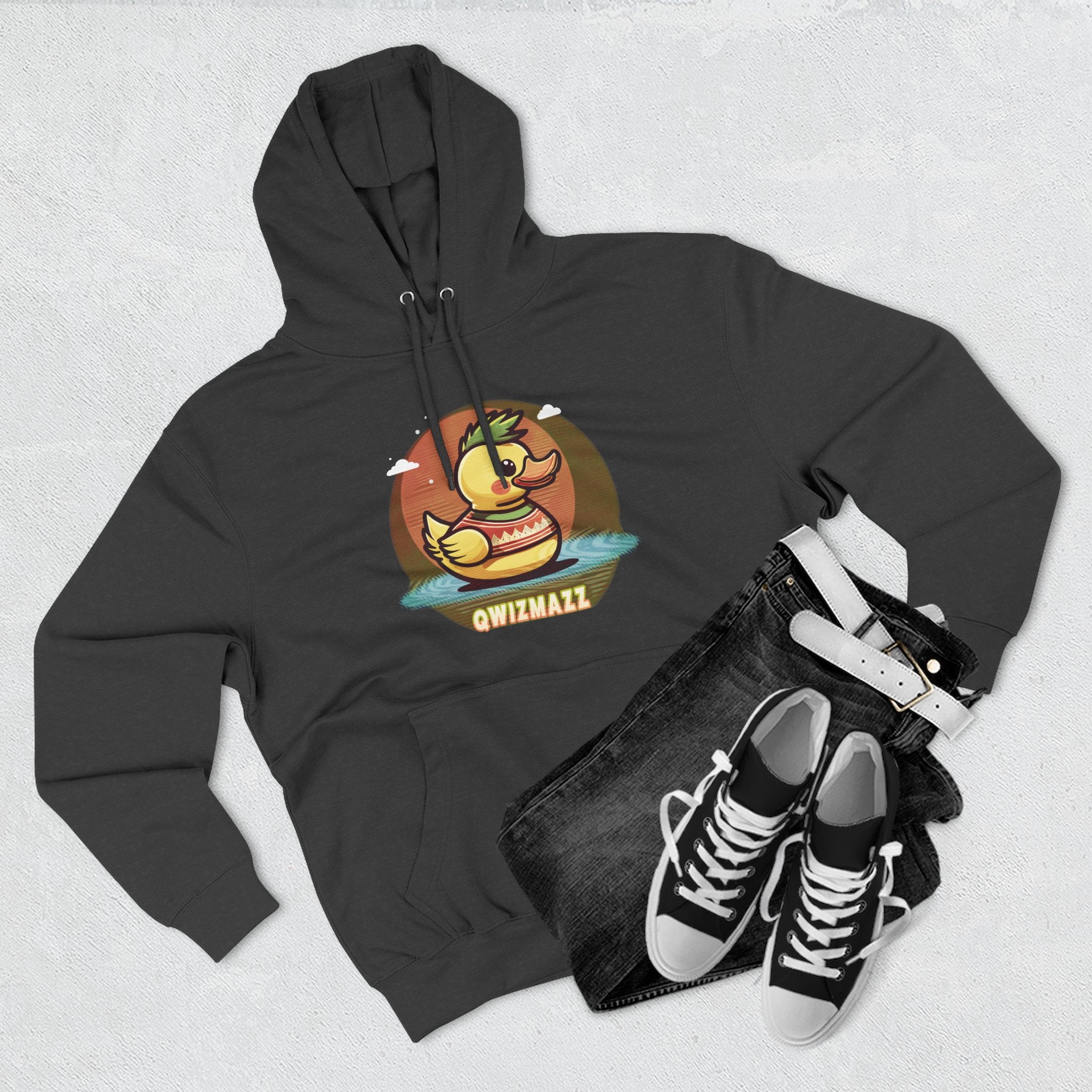 Quimbly the Duck Rubber Duck Retro Hoodie — QWIZMAZZ Graphic Pullover