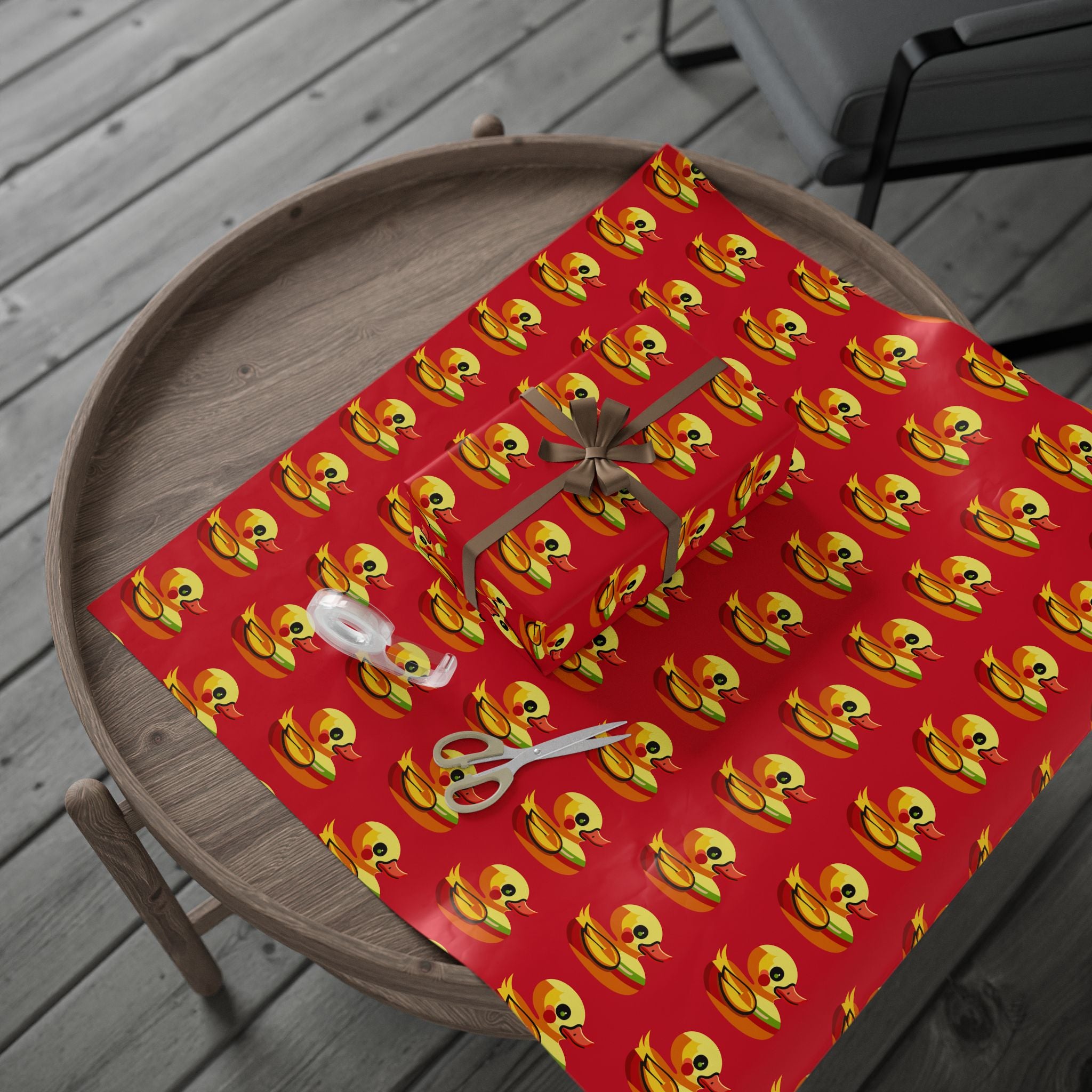 Duck Pattern Wrapping Paper Roll — Festive Red Cartoon Duck Gift Wrap for Birthdays & Holidays