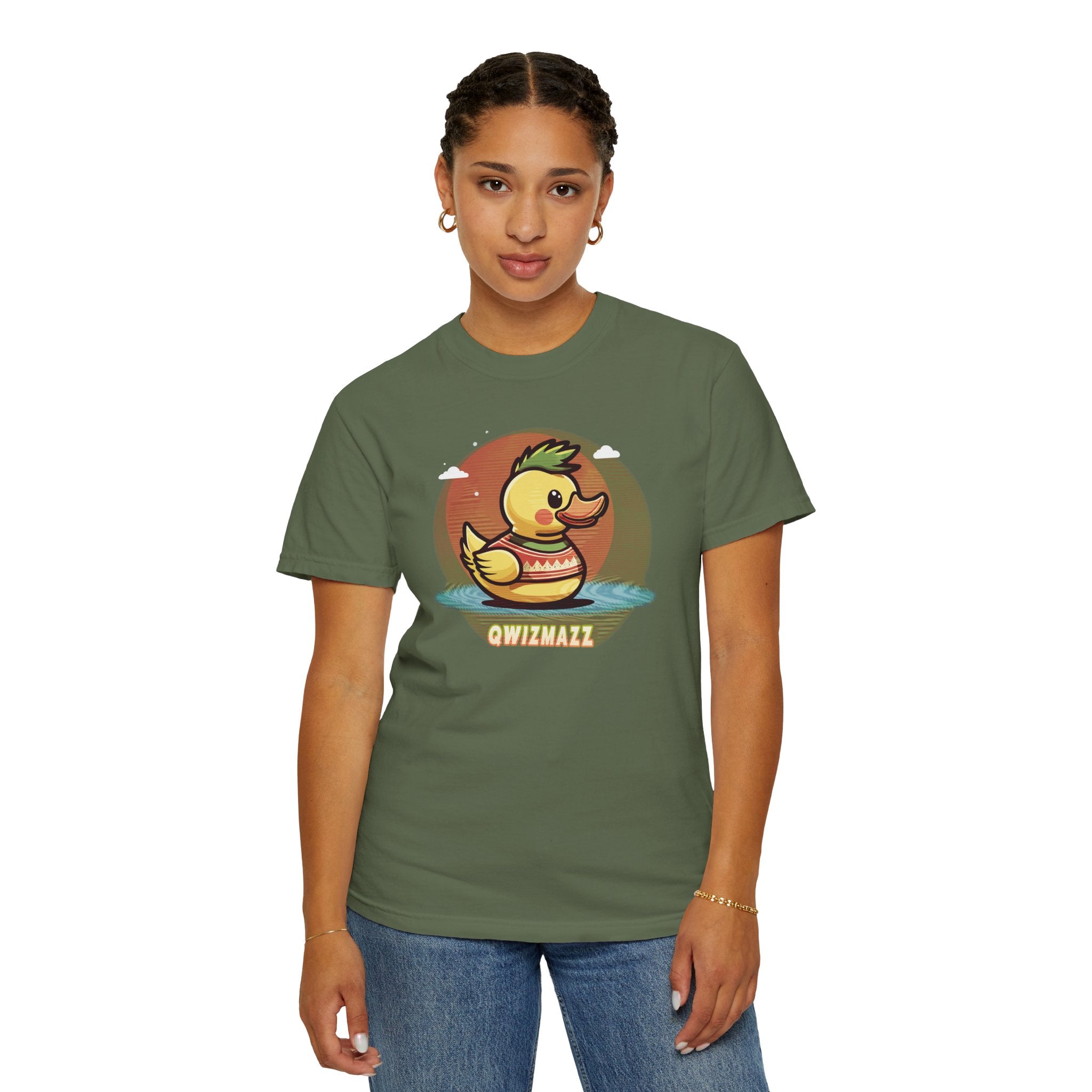 Quimbly the Duck Graphic T-Shirt — Cute Retro Rubber Duck Illustration (QWIZMAZZ)