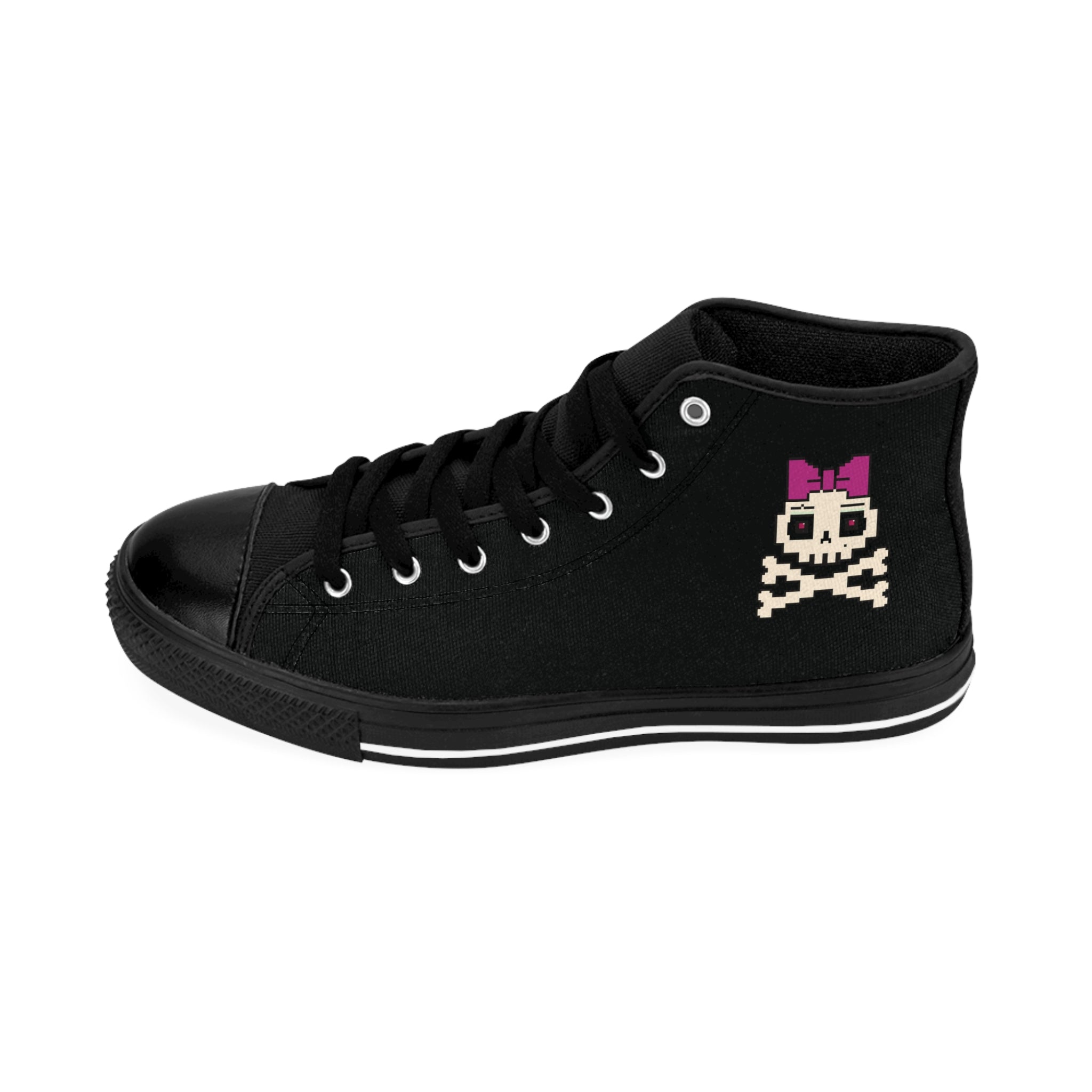 Women's Skull & Bow High-Top Sneaker — Cute Gothic Canvas Shoes