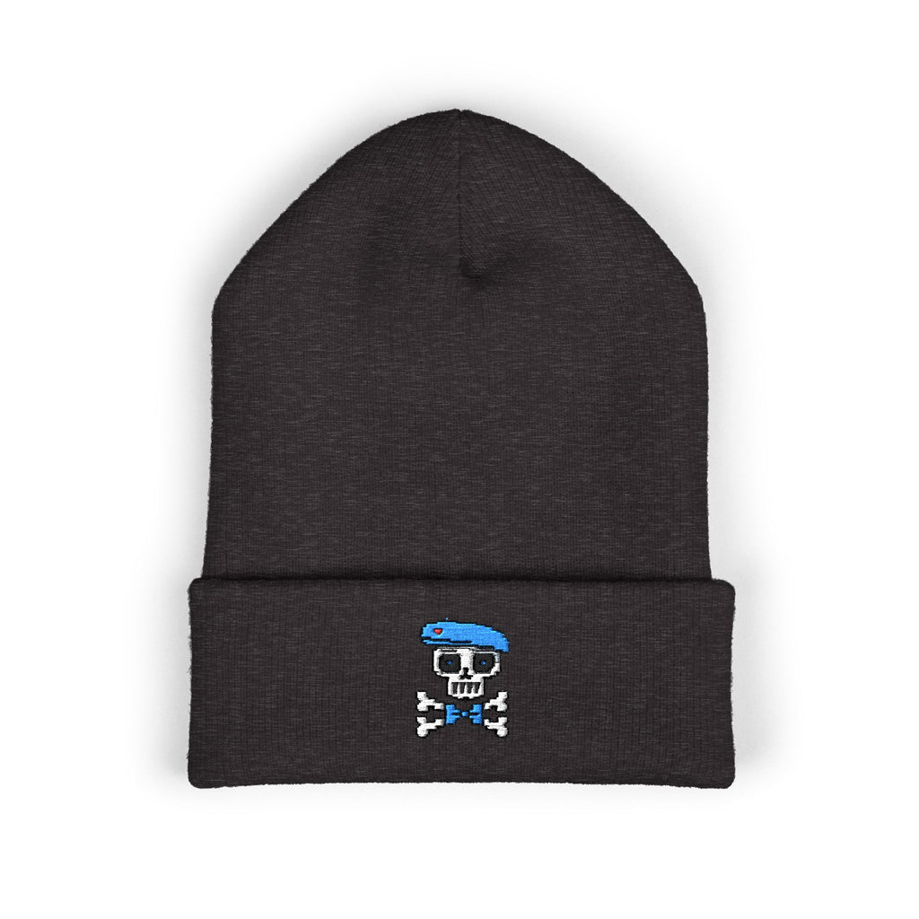 Embroidered Skull Cap Featuring Sockre Bleu Beau Cuffed Beanie