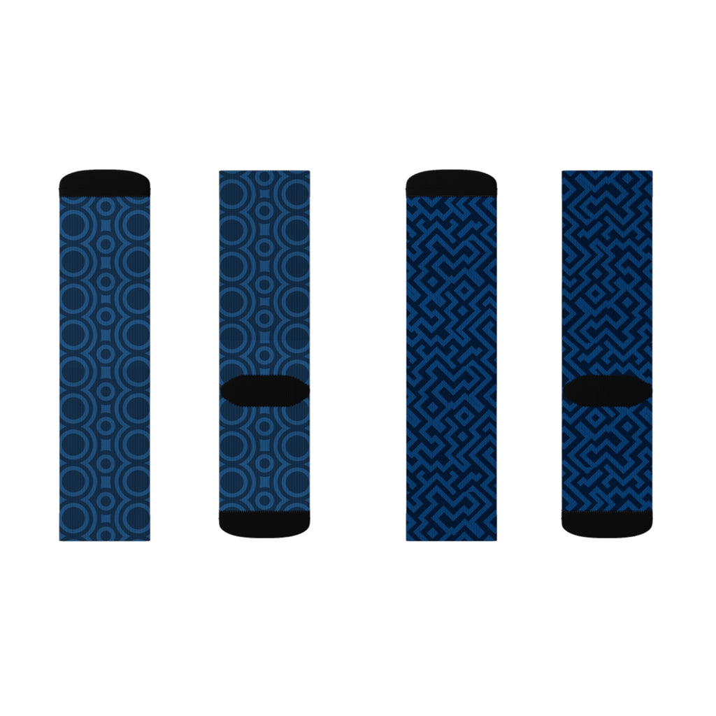 Signal:Lock Socken – Geometrische blaue Crew-Socken | Gemusterte Socken | Stilvolle sportliche Crew-Socken, trendiges Geschenk für ihn, modische Kleidung für sie, gemütliche Socken für alle Gelegenheiten