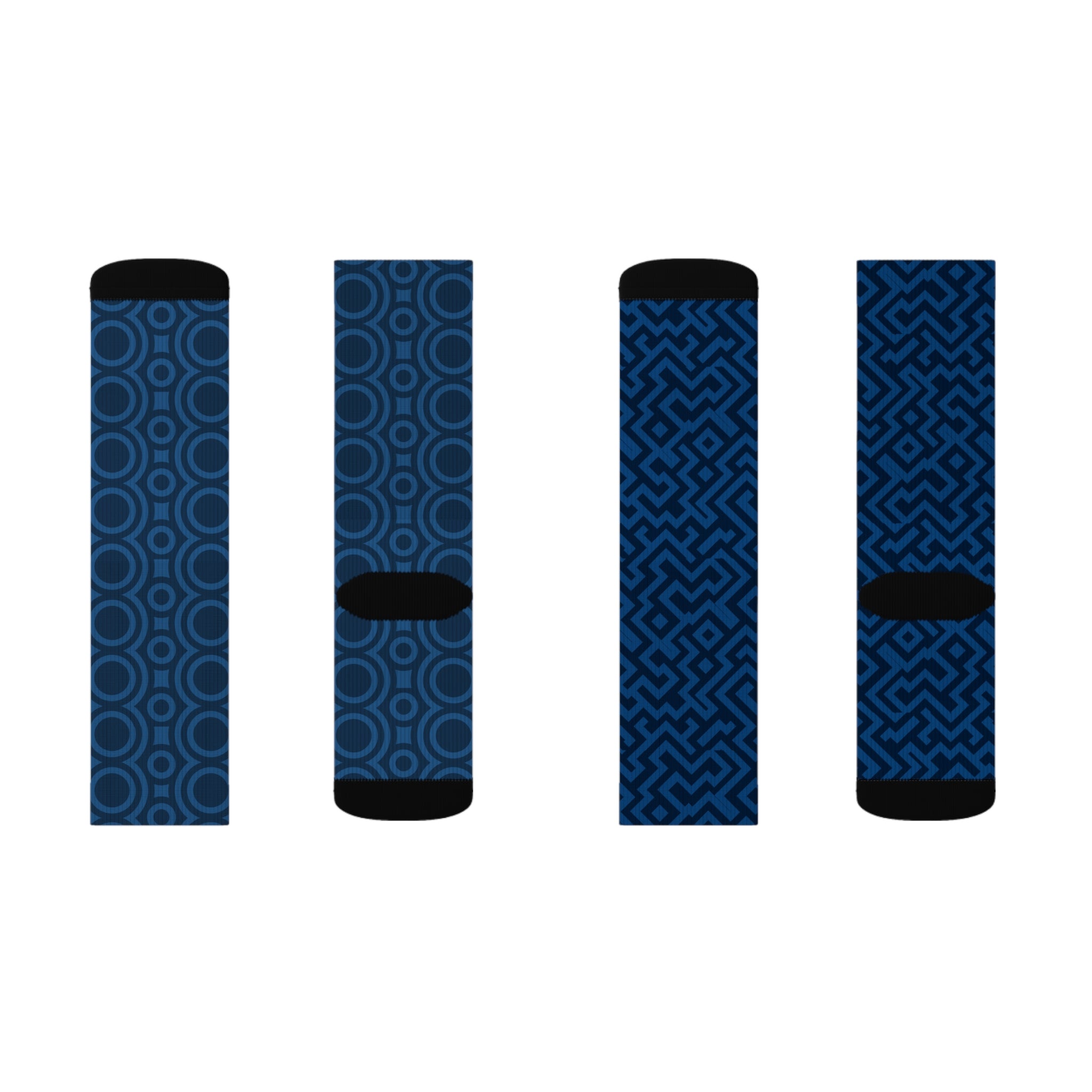 Signal:Lock Socken – Geometrische blaue Crew-Socken | Gemusterte Socken | Stilvolle sportliche Crew-Socken, trendiges Geschenk für ihn, modische Kleidung für sie, gemütliche Socken für alle Gelegenheiten