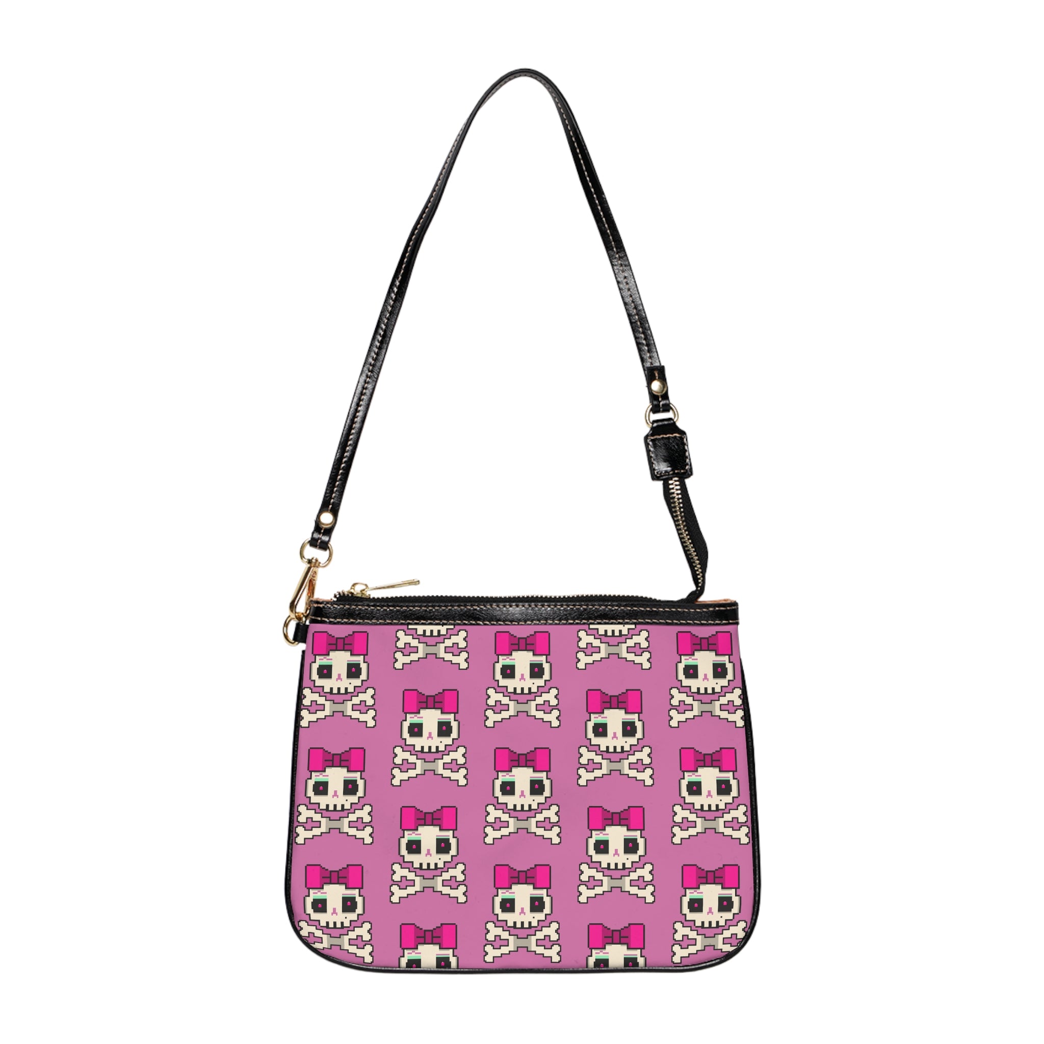 Pink Pixel Skull Crossbones Shoulder Bag — Cute Gothic Pixel Art Purse