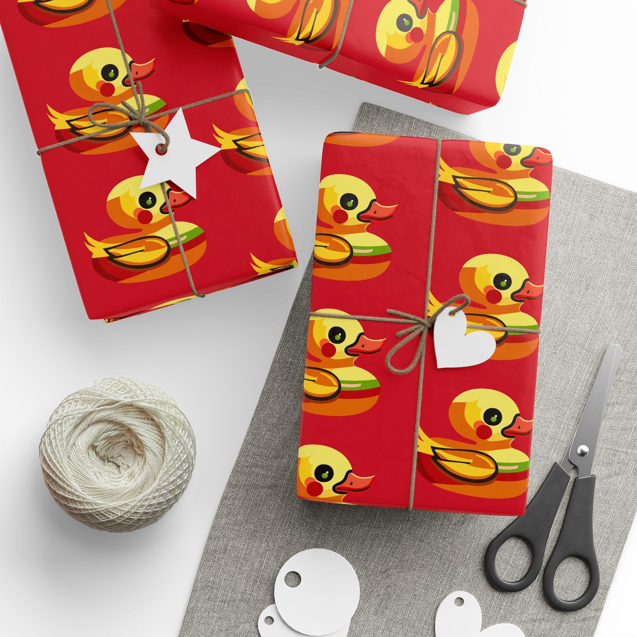 Duck Pattern Wrapping Paper Roll — Festive Red Cartoon Duck Gift Wrap for Birthdays & Holidays