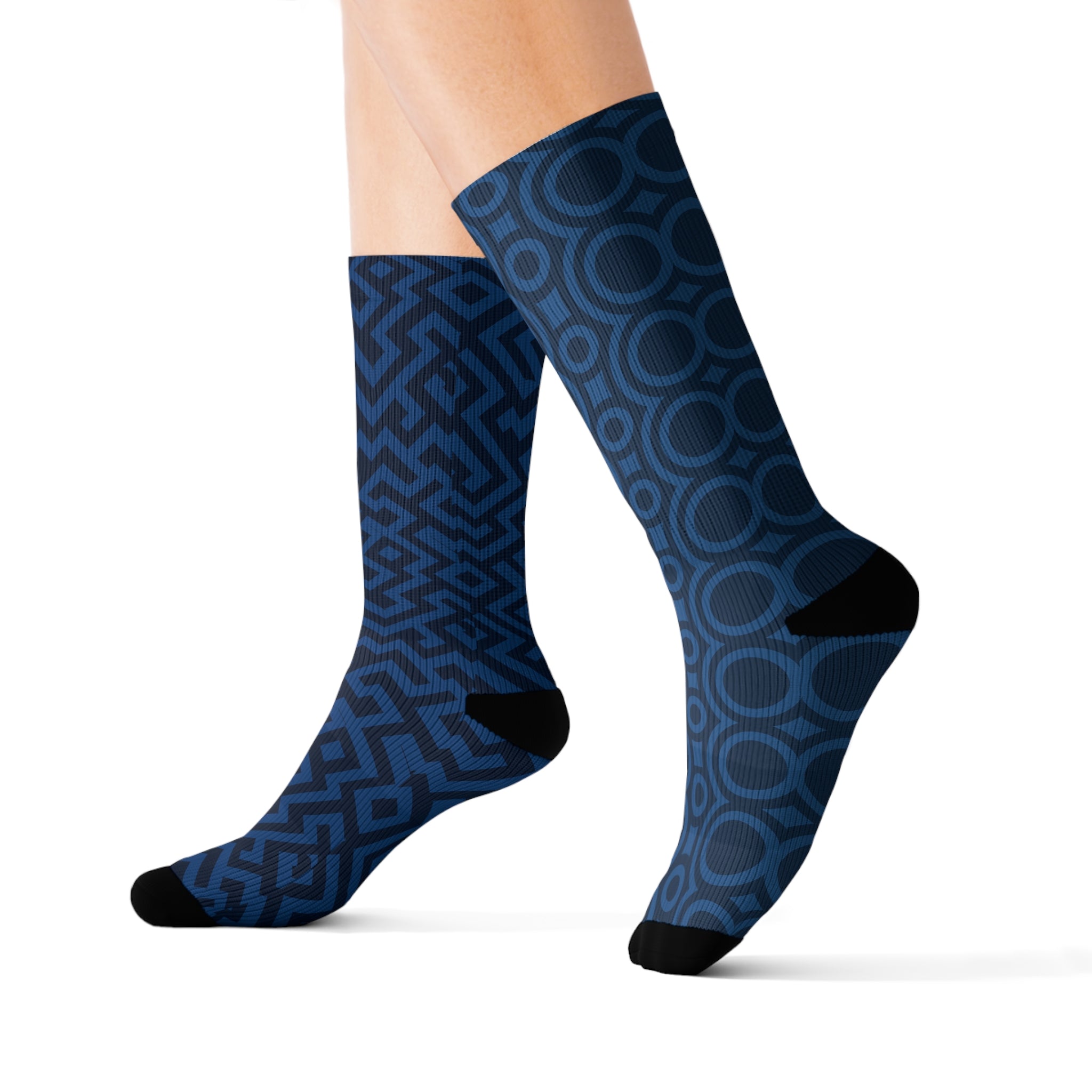 Signal:Lock Socken – Geometrische blaue Crew-Socken | Gemusterte Socken | Stilvolle sportliche Crew-Socken, trendiges Geschenk für ihn, modische Kleidung für sie, gemütliche Socken für alle Gelegenheiten
